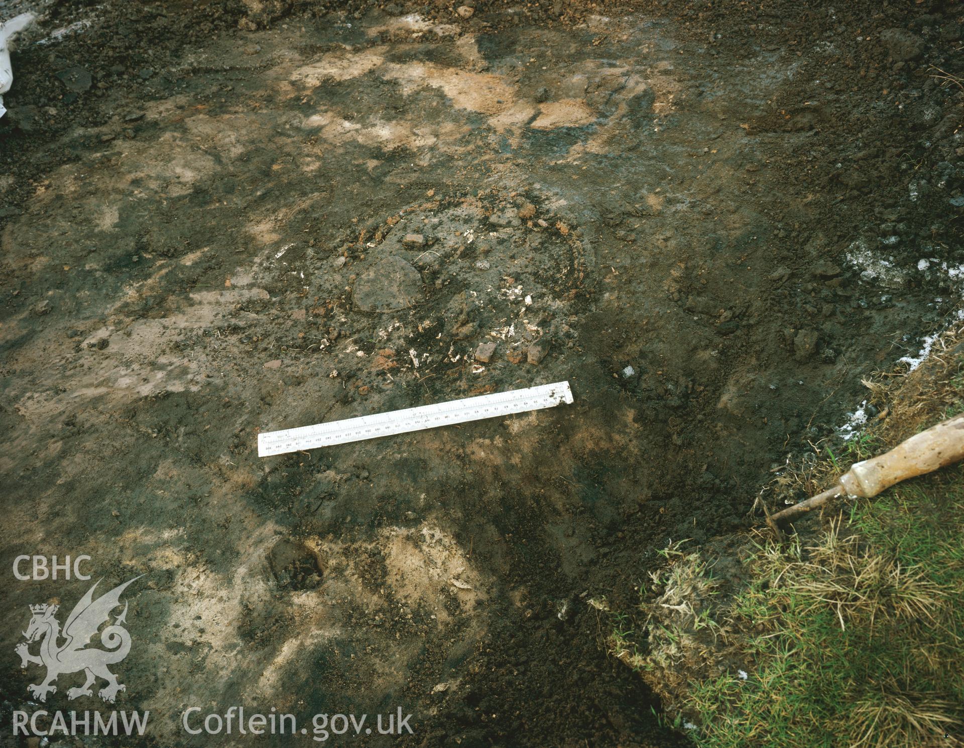 RCAHMW colour transparency showing the urn discovered at Fan y Big burial site, taken by I.N. Wright, 1981.