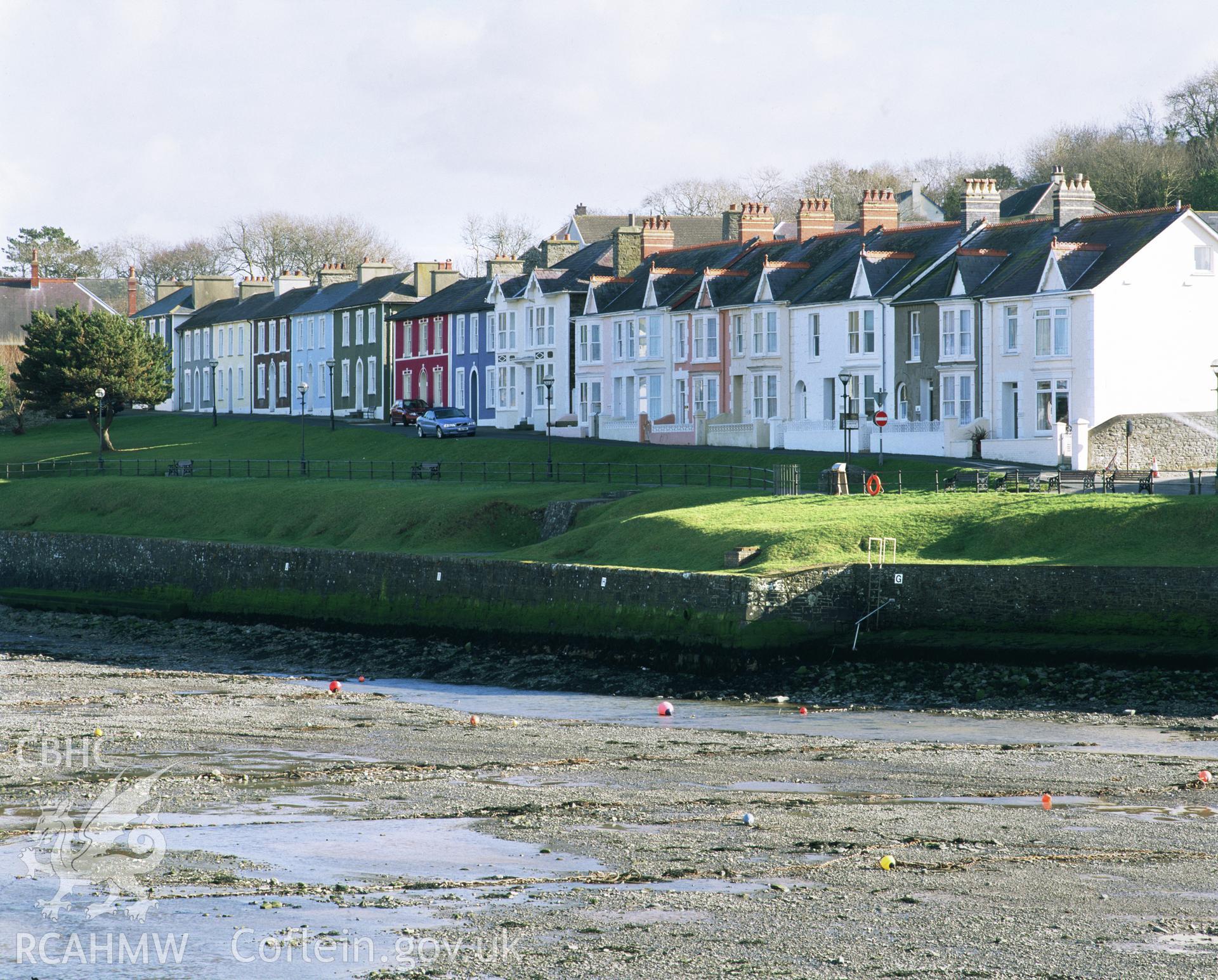 Colour transparency showing Belle Vue Terrace, Aberaeron, produced by Iain Wright, June 2004