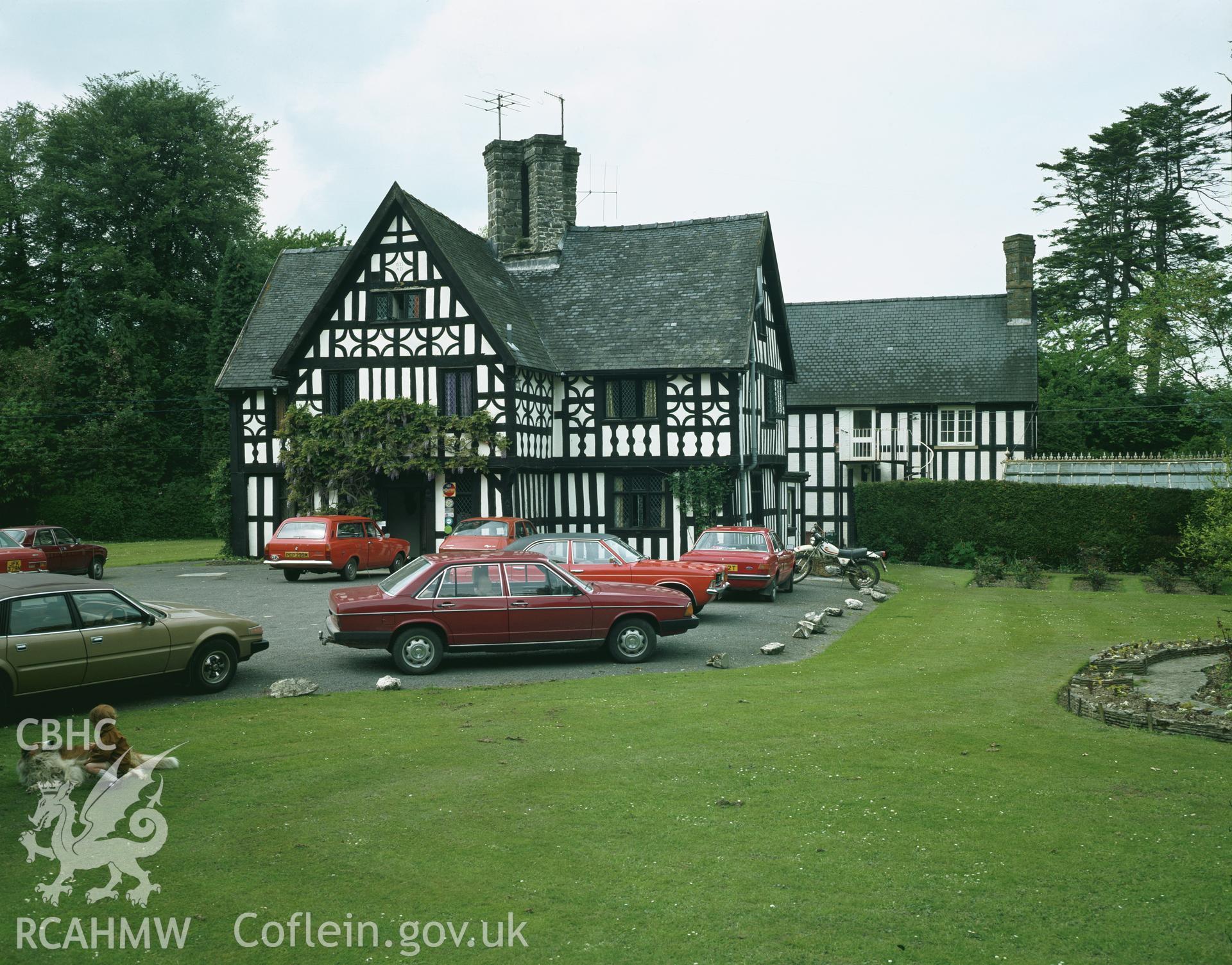 RCAHMW colour transparency showing Maesmawr Hall, taken by RCAHMW, c.1979