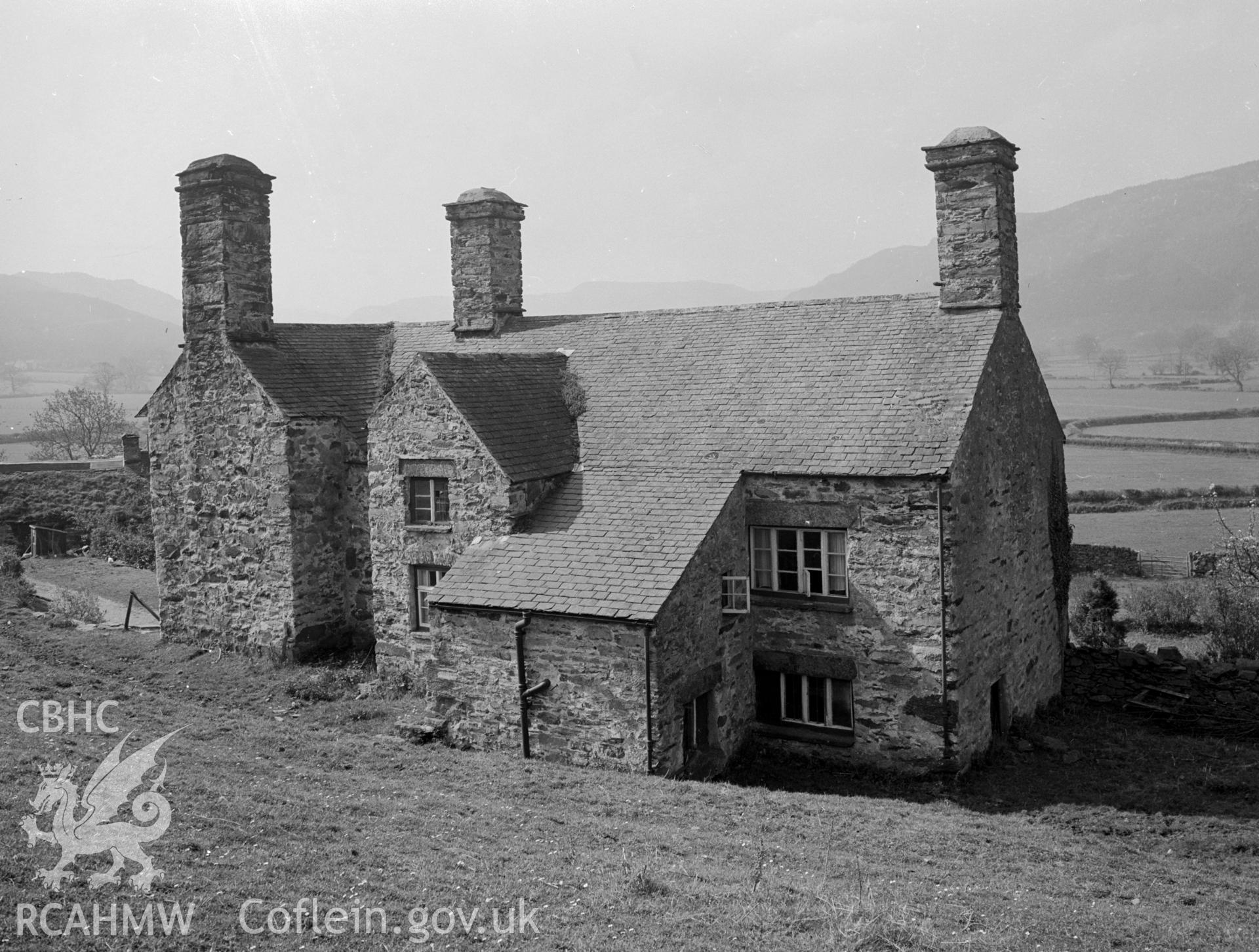 The rear of Plas Tirion, showing three chimneys. The back has not been plastered.