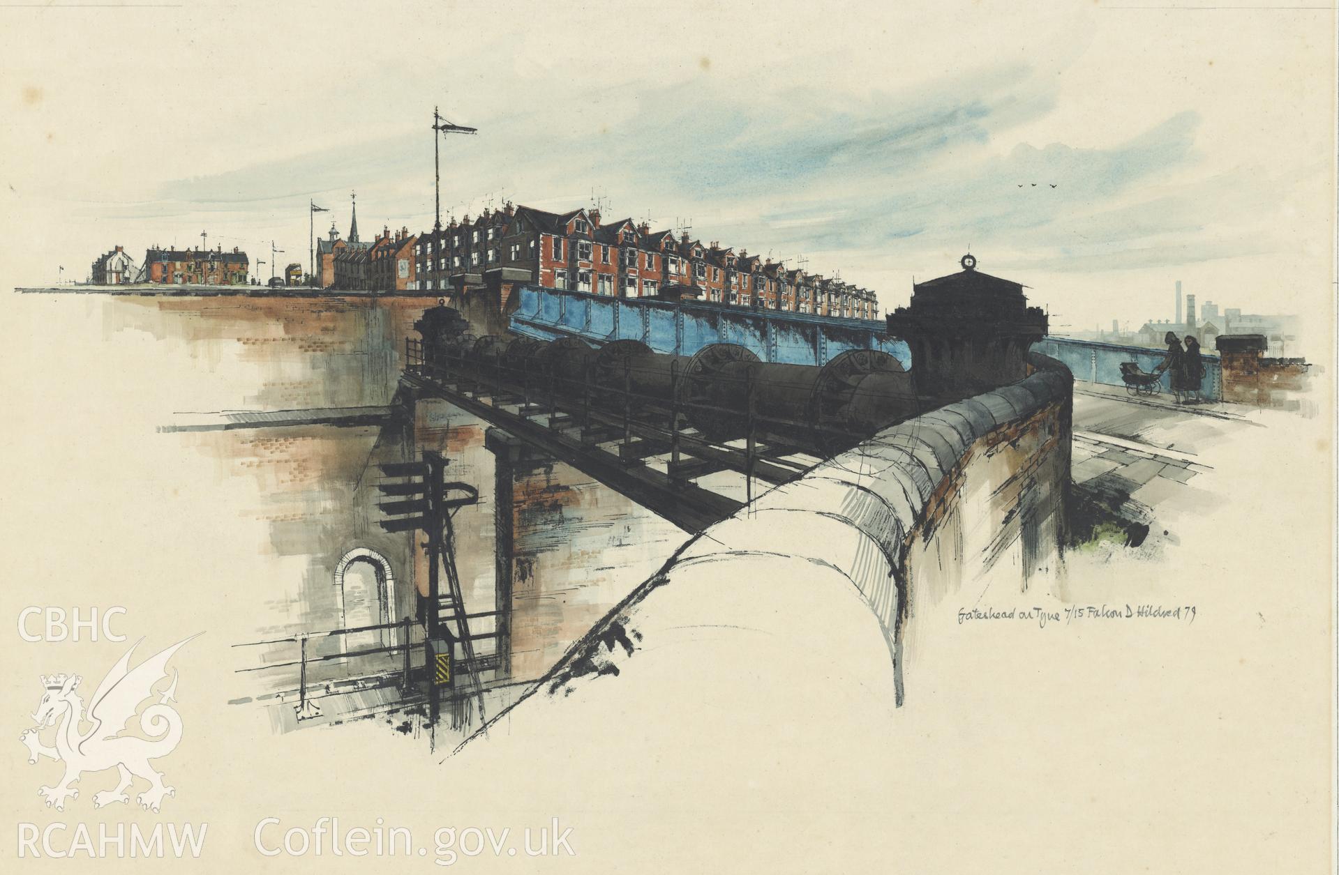 Gateshead Gasmain: gelatine (and watercolour) print.