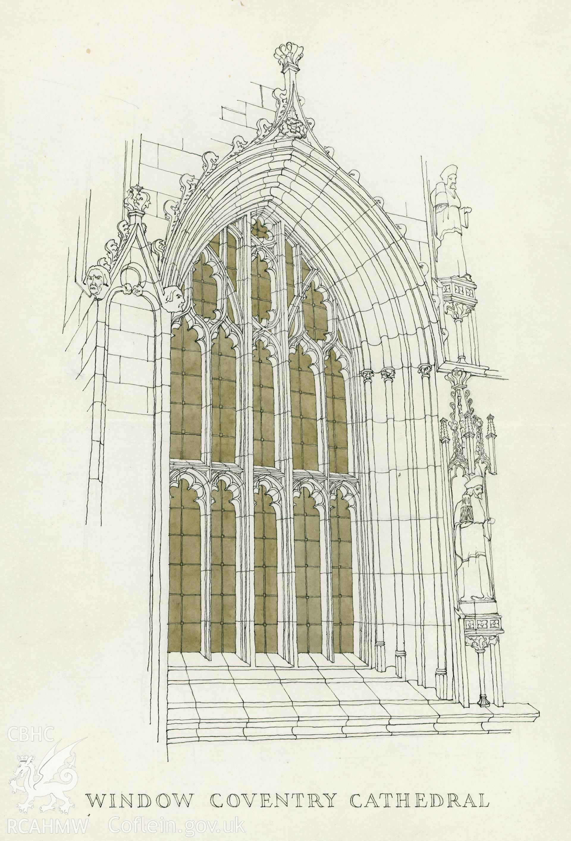 Windows, Coventry Cathedral: (ink and wash) drawing.