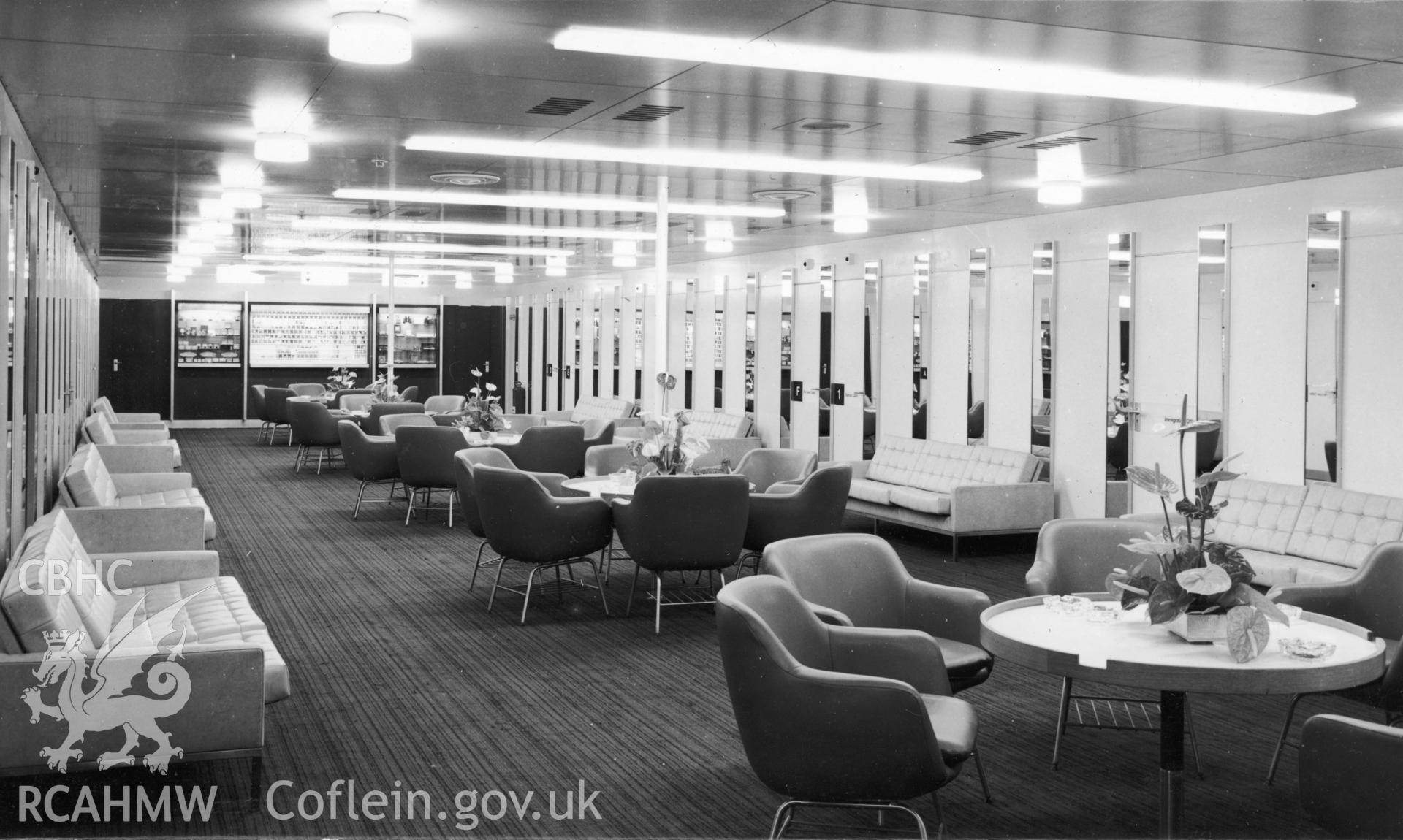 Design Work - Ship's Cafeteria and First Class Lounge: photograph of First Class Lounge as built.