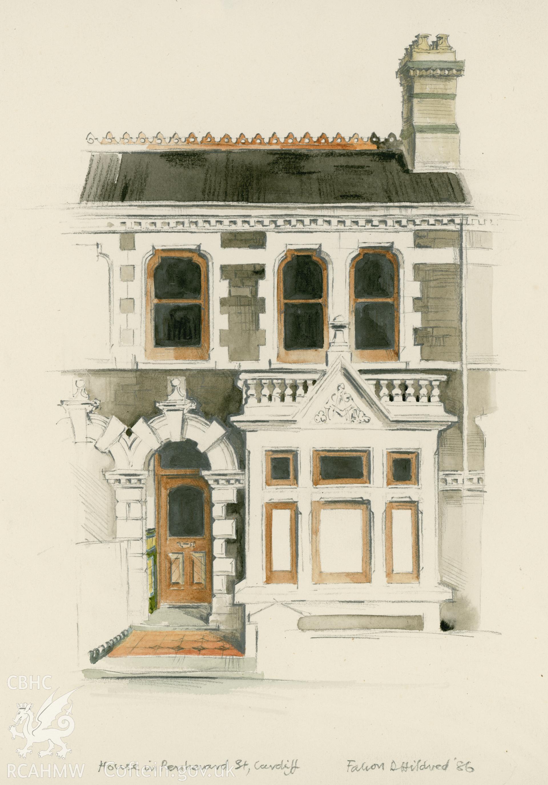 Cardiff - Houses in Penhevad Street: (pencil and watercolour) drawing.