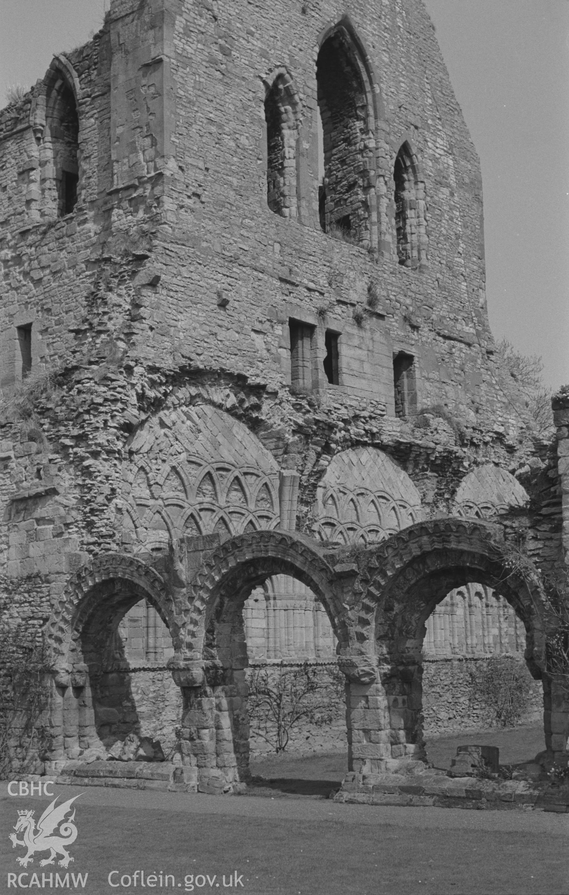 Black and White photograph showing Wenlock Priory, Shropshire.
