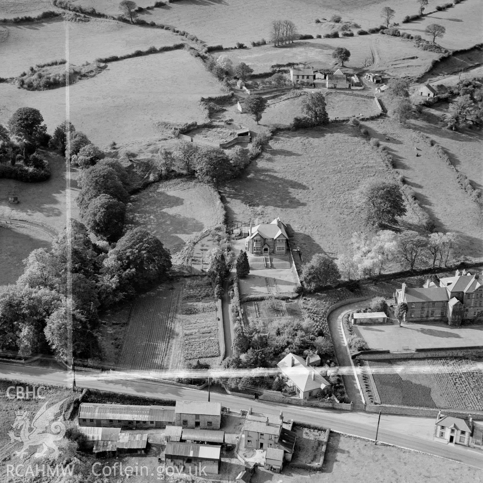 View of area south of Holywell showing Arthfa, Stamford Dairy and Lluesty Hospital. Labelled "Holywell Textile Mills Ltd., Highfield & Pistyll".