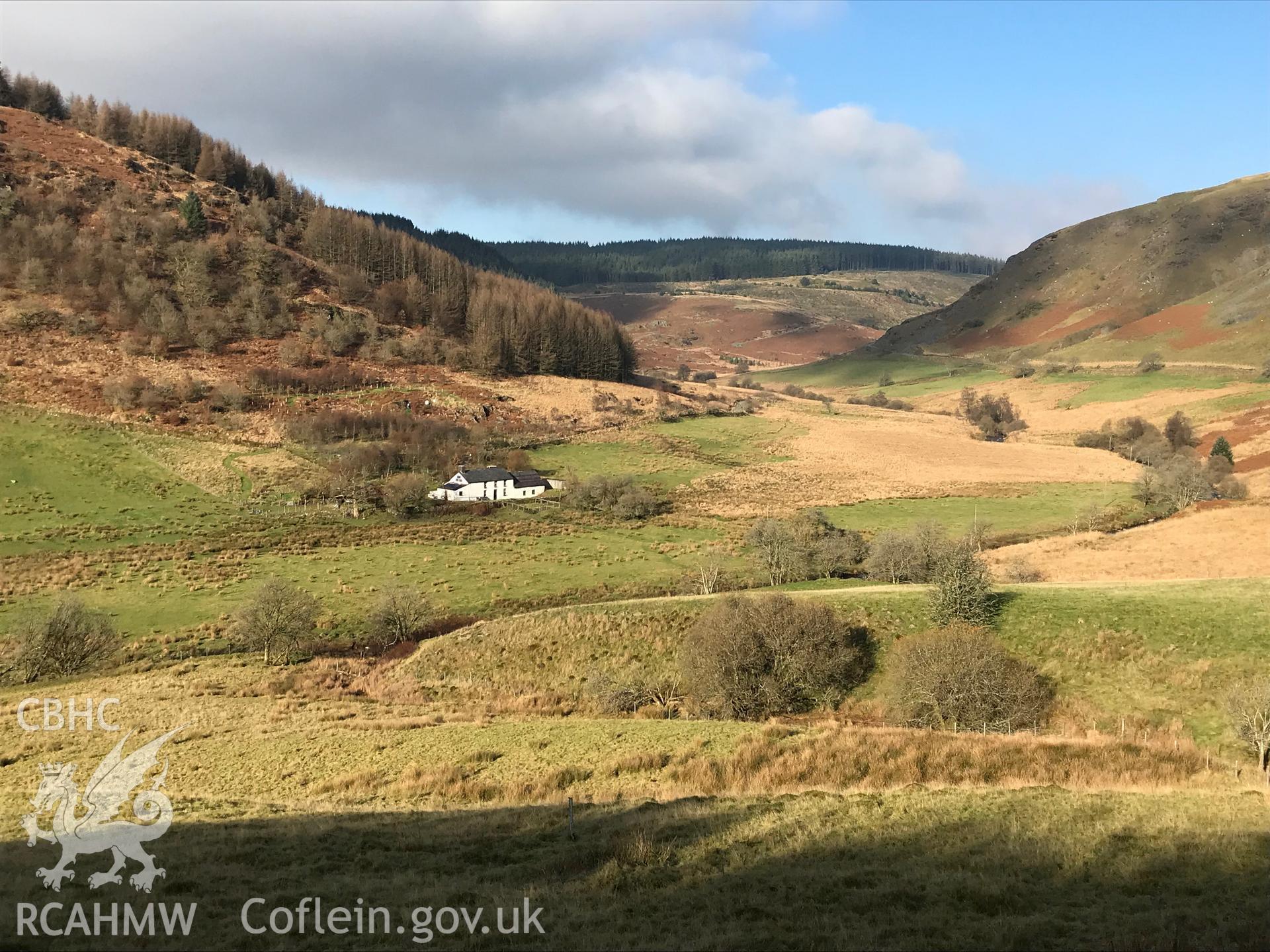 View from the east of Dolgoch youth hostel, Tregaron. Colour photograph taken by Paul R. Davis on 1st January 2019.