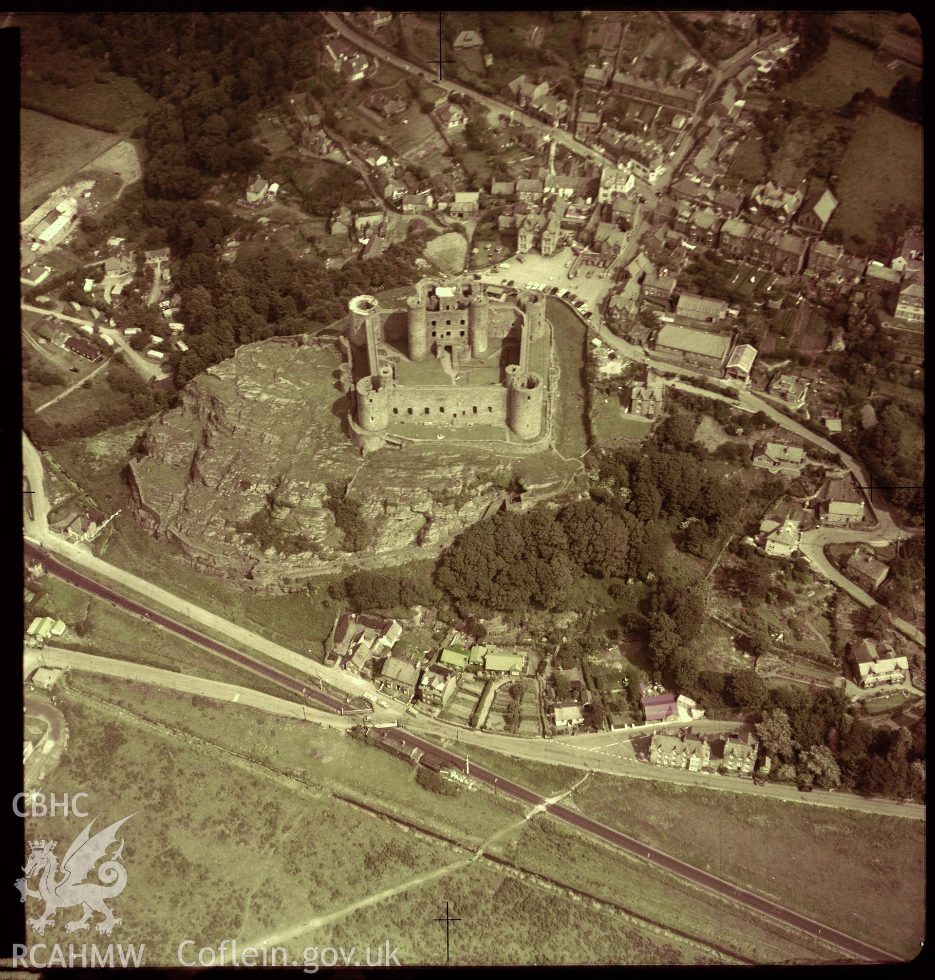 Digital copy of a colour negative showing view of Harlech Castle dated 1962.