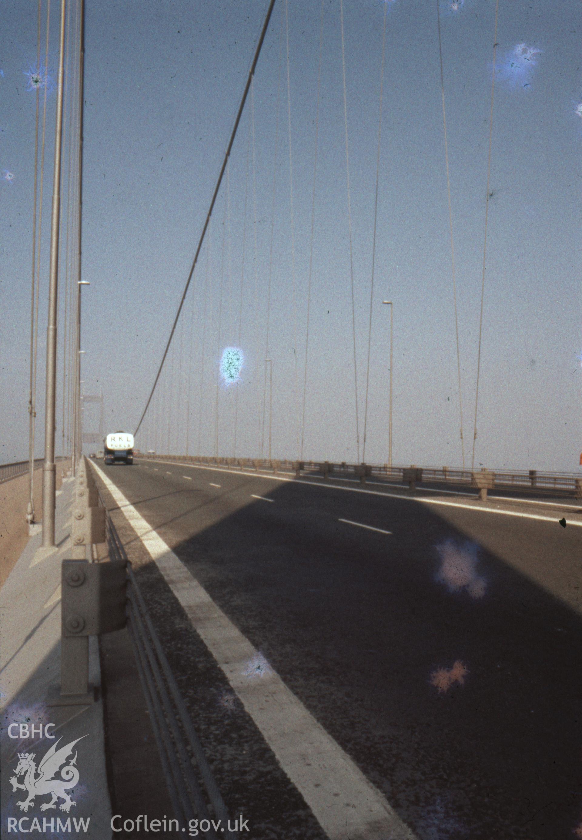 Digital copy of a colour slide showing roadway of the Severn Bridge, taken by Douglas Hague 1967.