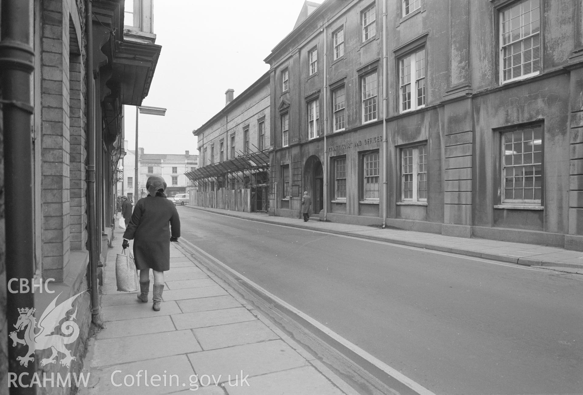 Digital copy of a black and white negative showing street scene in Bridgend.