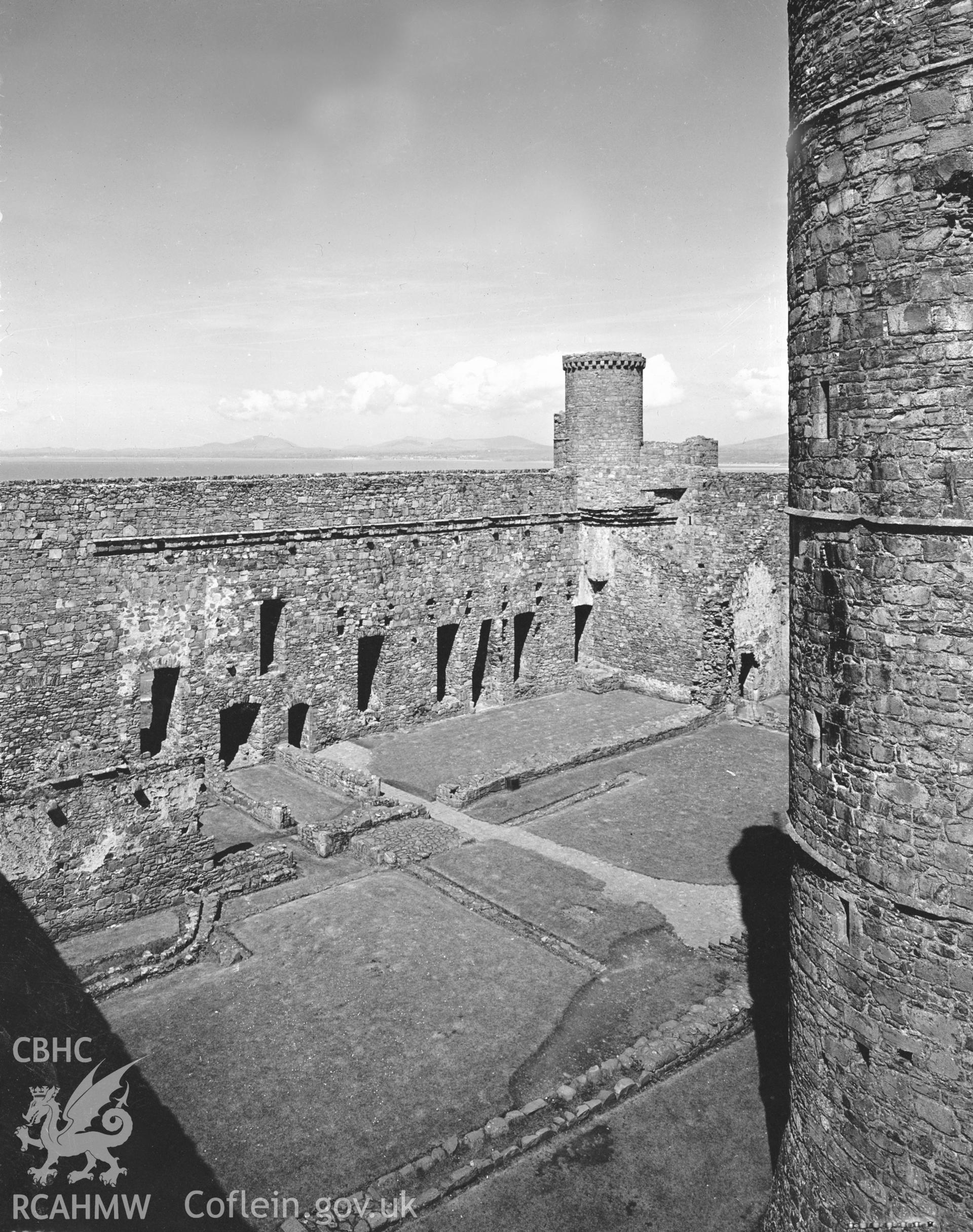 Digital copy of a nitrate negative showing view of Harlech Castle dated 1947.