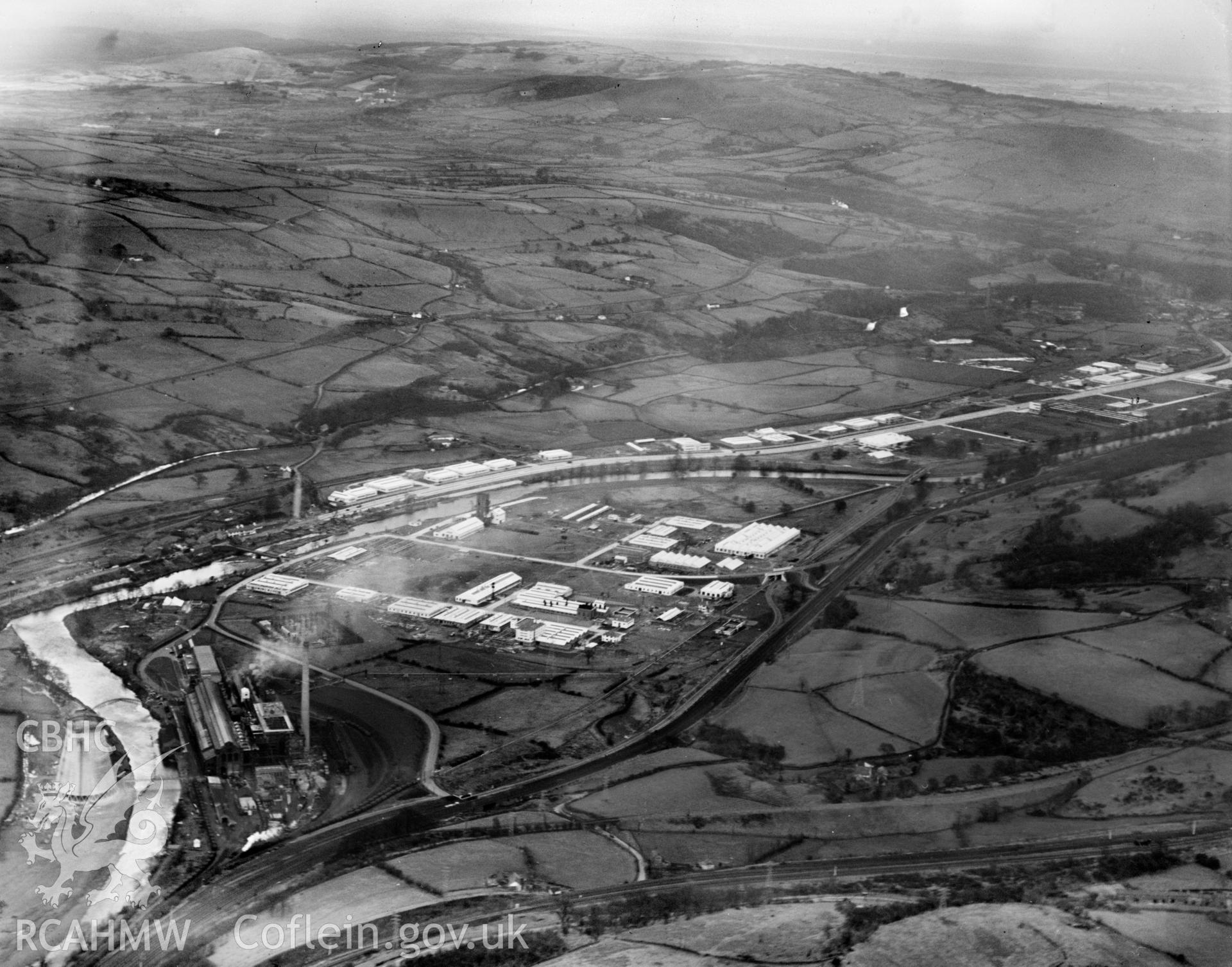 View of Pritchard, Wood & Partners, Treforest Trading Estate, oblique aerial view. 5?x4? black and white glass plate negative.