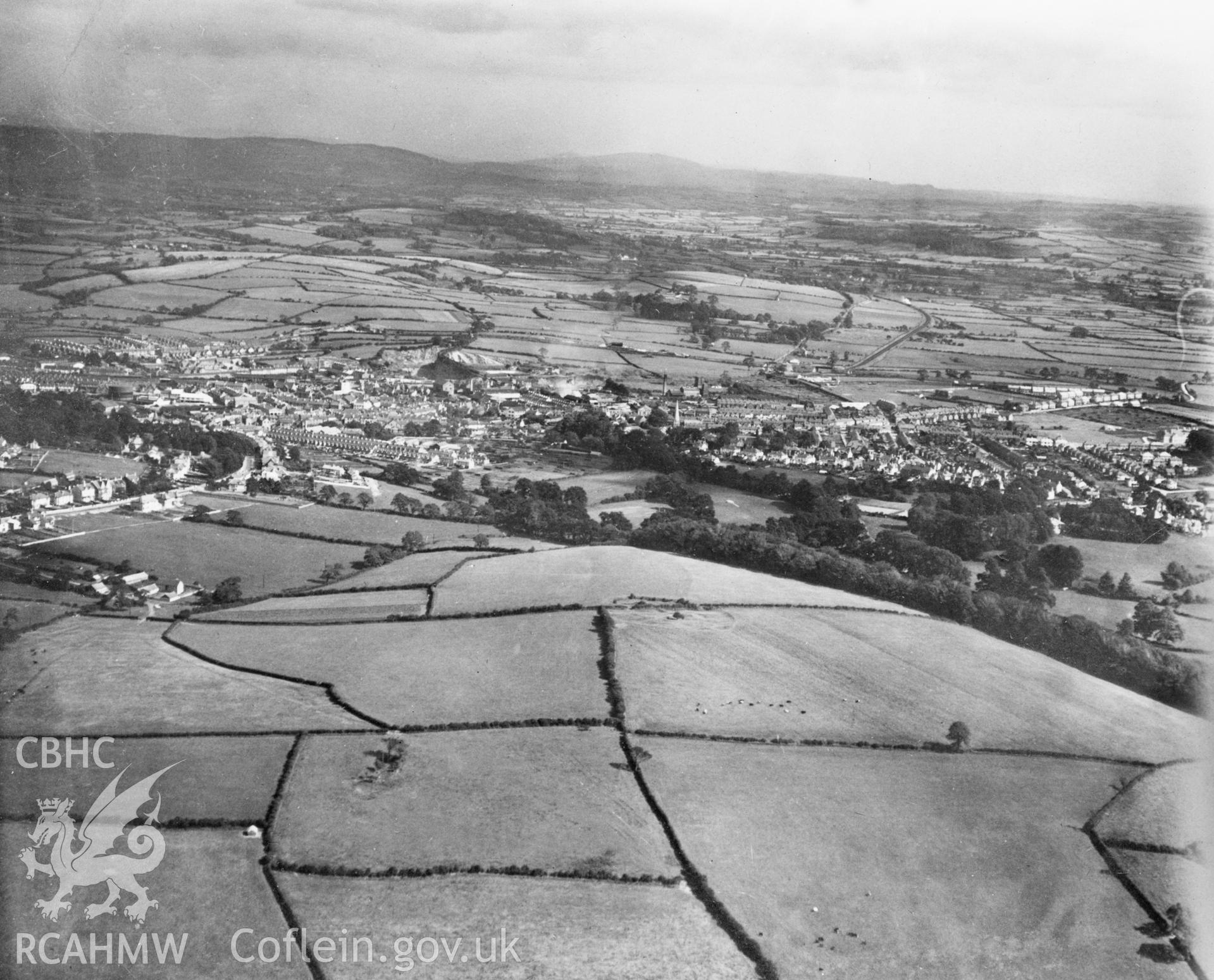 Distant view of Bridgend. Oblique aerial photograph, 5?x4? BW glass plate.
