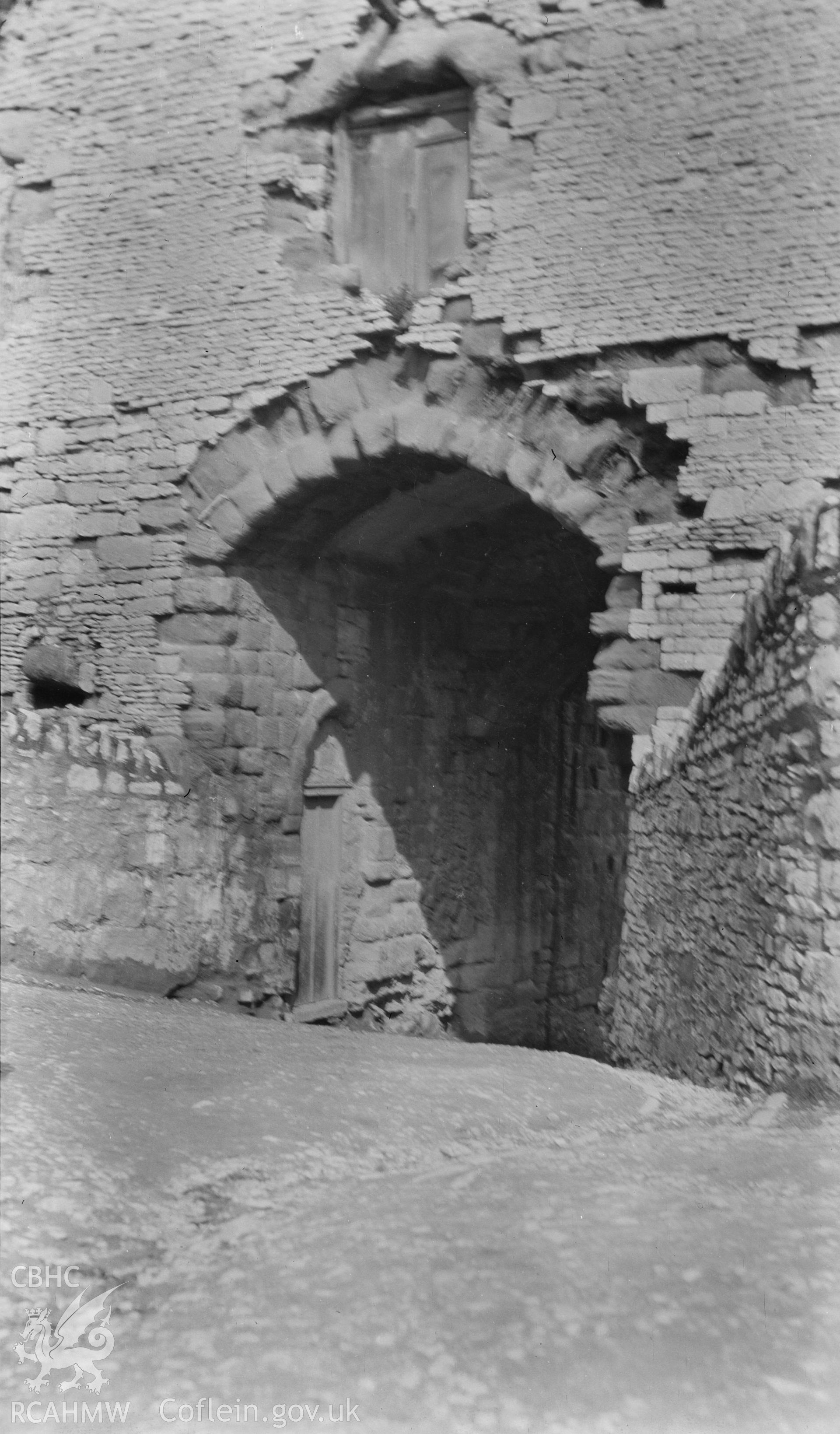Digital copy of a nitrate negative showing view of Denbigh Castle, taken by RCAHMW, undated.