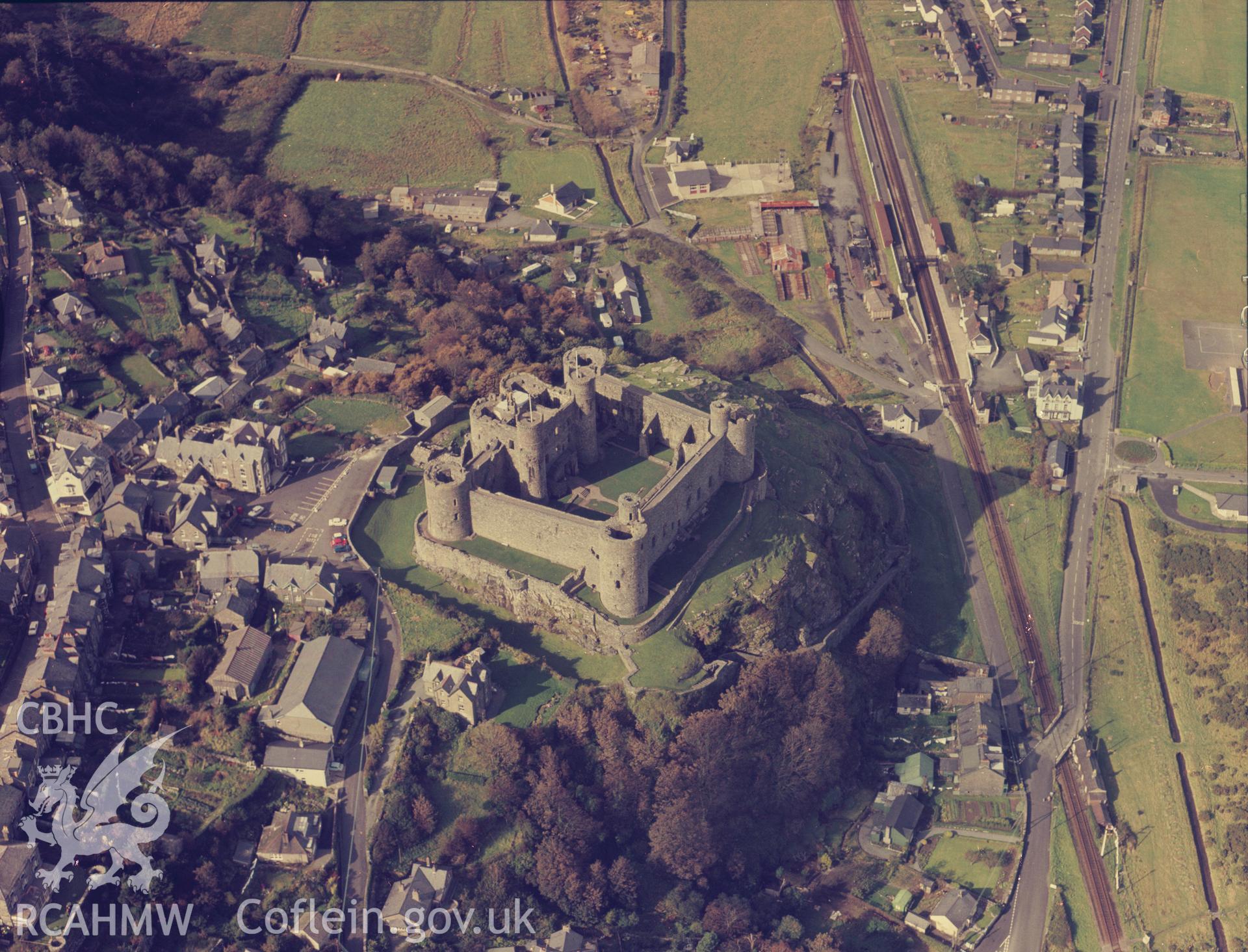 Digital copy of a colour negative showing view of Harlech Castle.