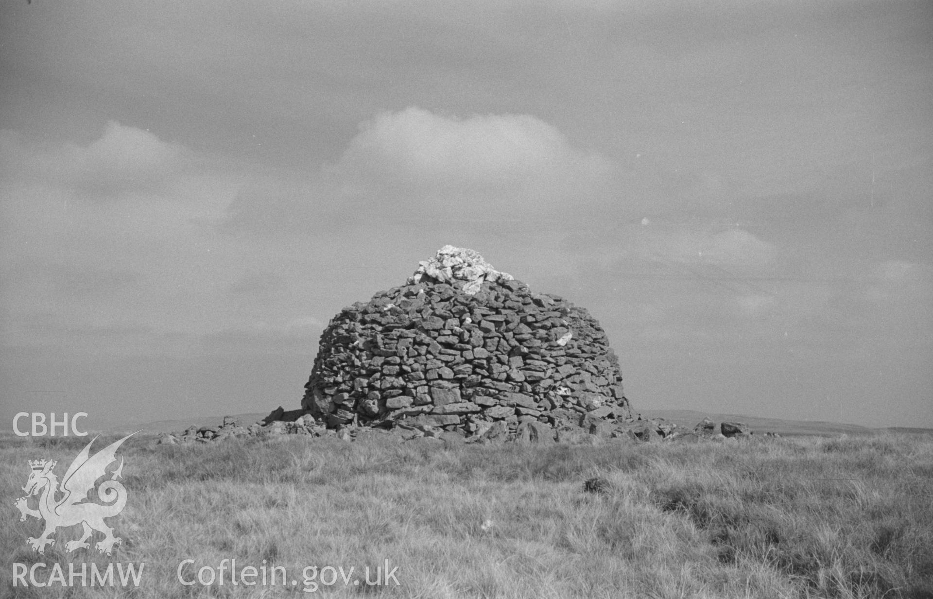 Digital copy of a black and white negative showing view of eastern cairn at summit of Drygarn Fawr, in the Cambrian Mountains. Photographed by Arthur O. Chater in September 1964.