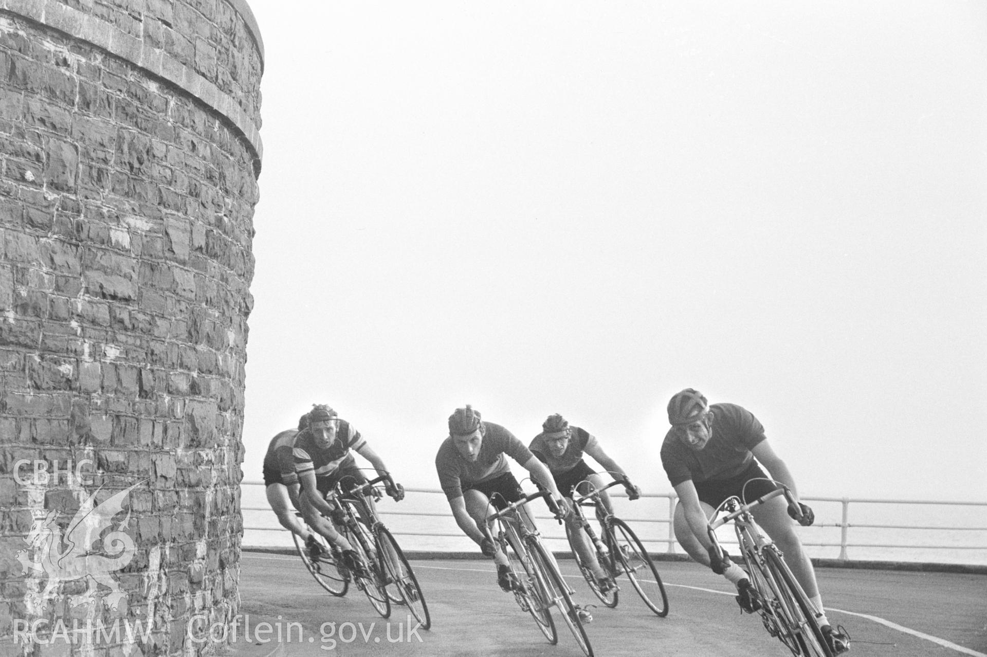 Digital copy of a black and white negative showing the Aberystwyth stage of the Milk Race.