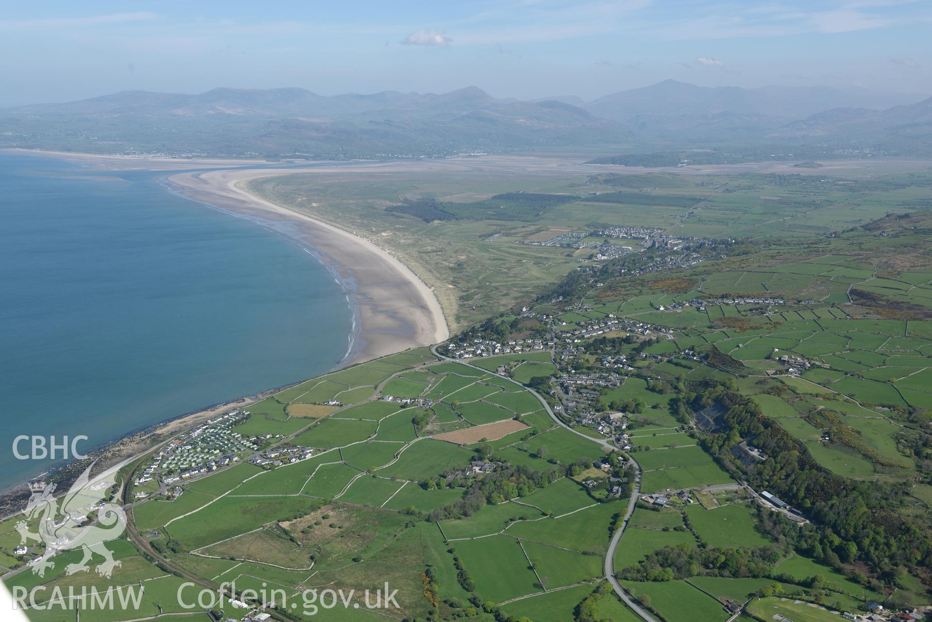 Aerial photography of Harlech taken on 3rd May 2017.  Baseline aerial reconnaissance survey for the CHERISH Project. ? Crown: CHERISH PROJECT 2017. Produced with EU funds through the Ireland Wales Co-operation Programme 2014-2020. All material made freel