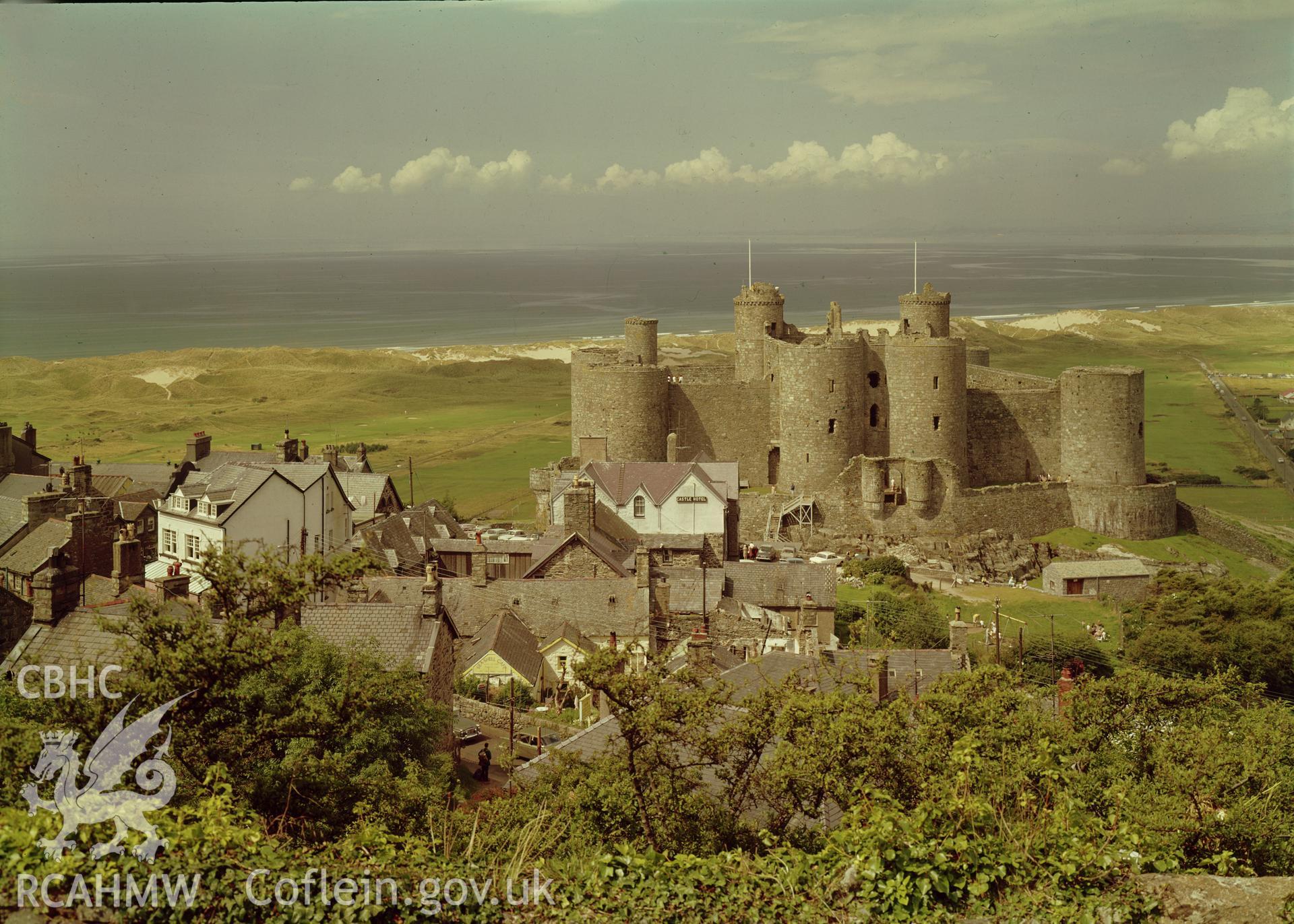 Digital copy of a negative showing view of Harlech Castle from the east.