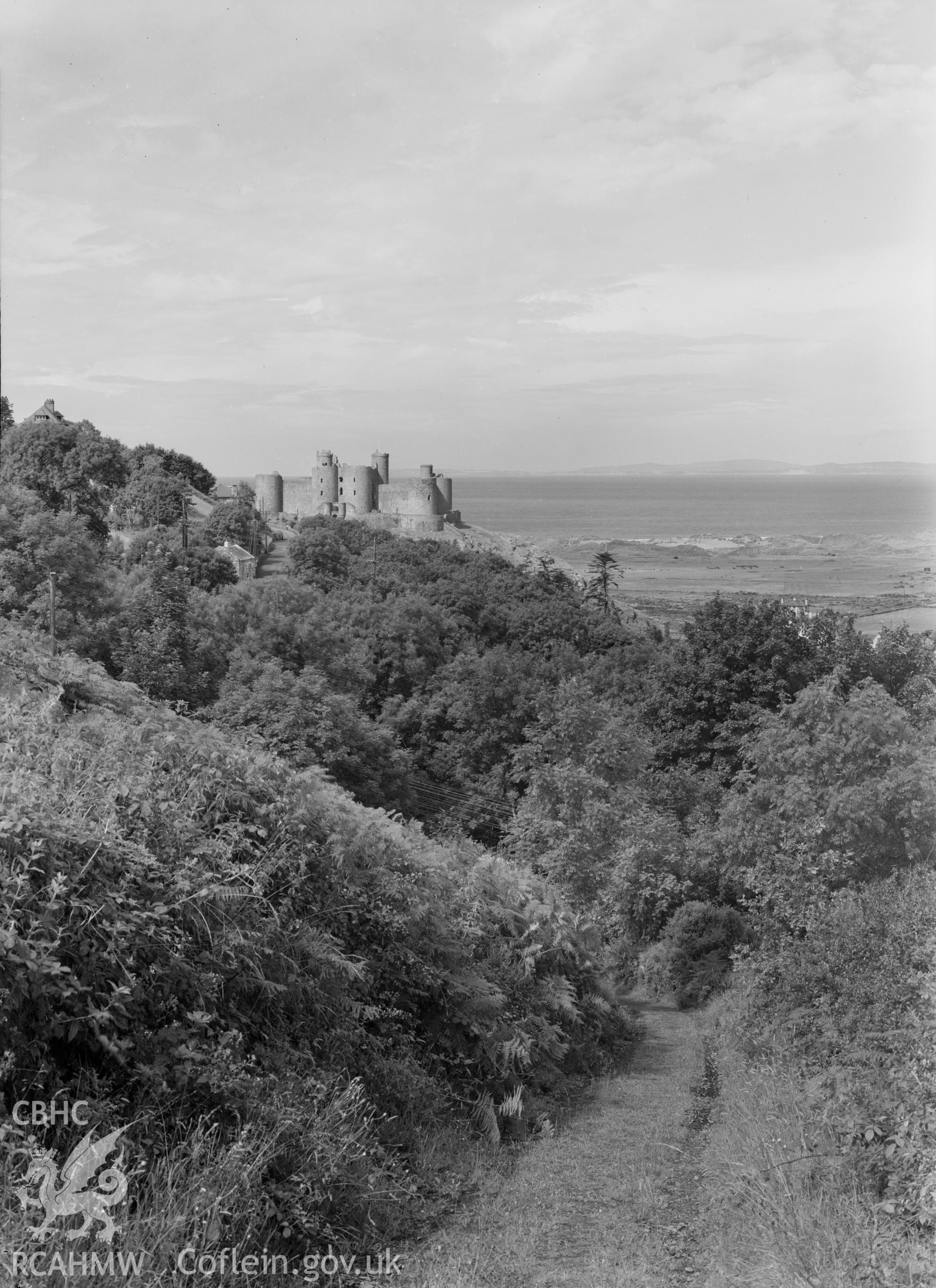 Digital copy of a negative showing view of Harlech Castle.