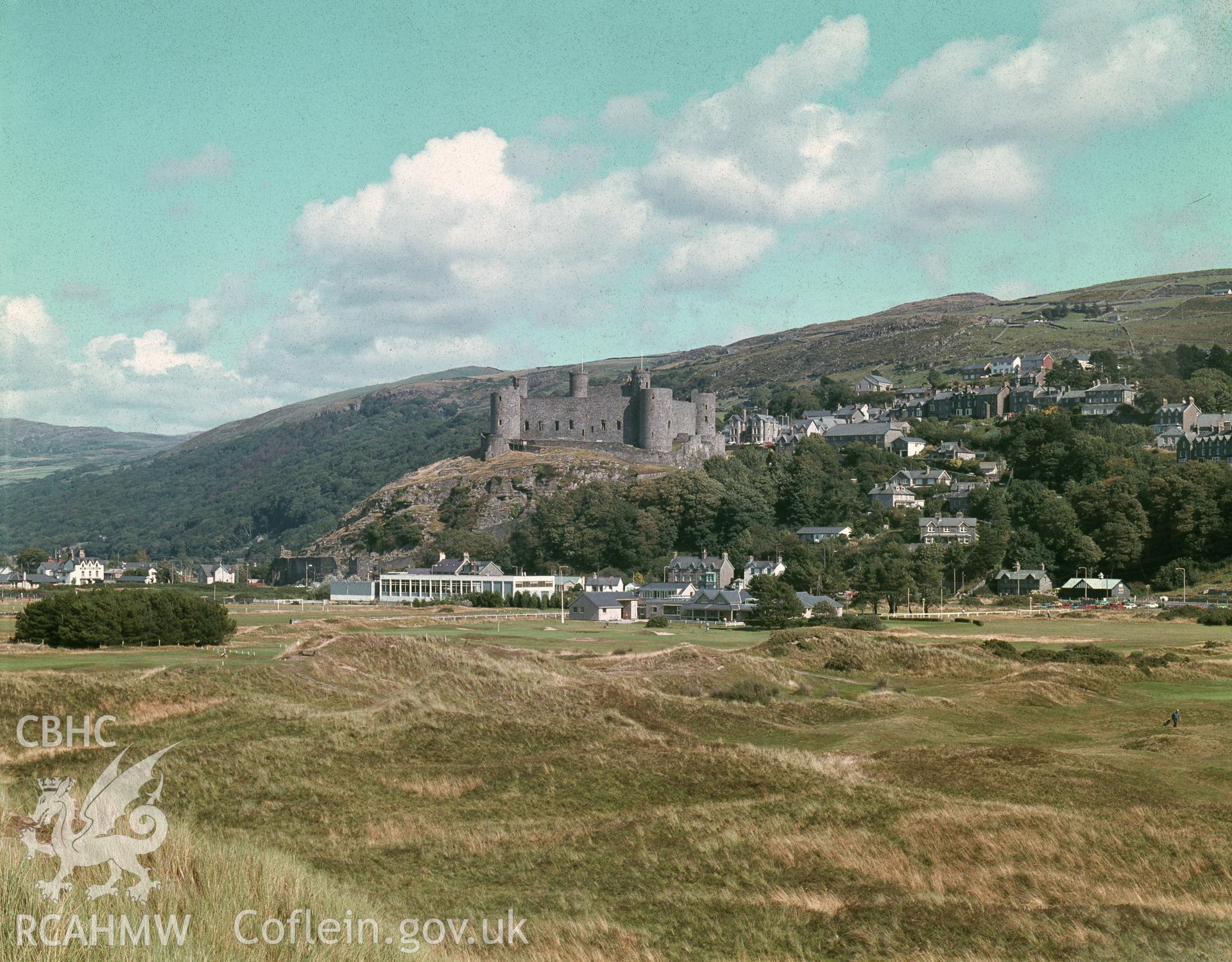 Digital copy of a colour negative showing view of Harlech Castle.
