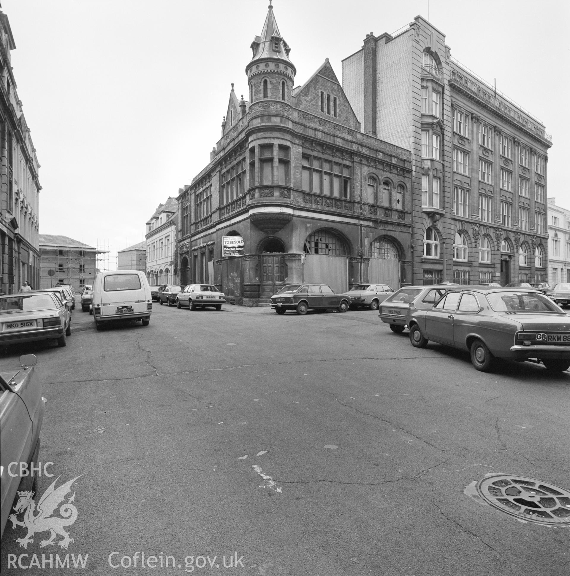 Digital copy of a black and white negative showing a view of Gloucester Chambers, Mount Stuart Square, Cardiff.