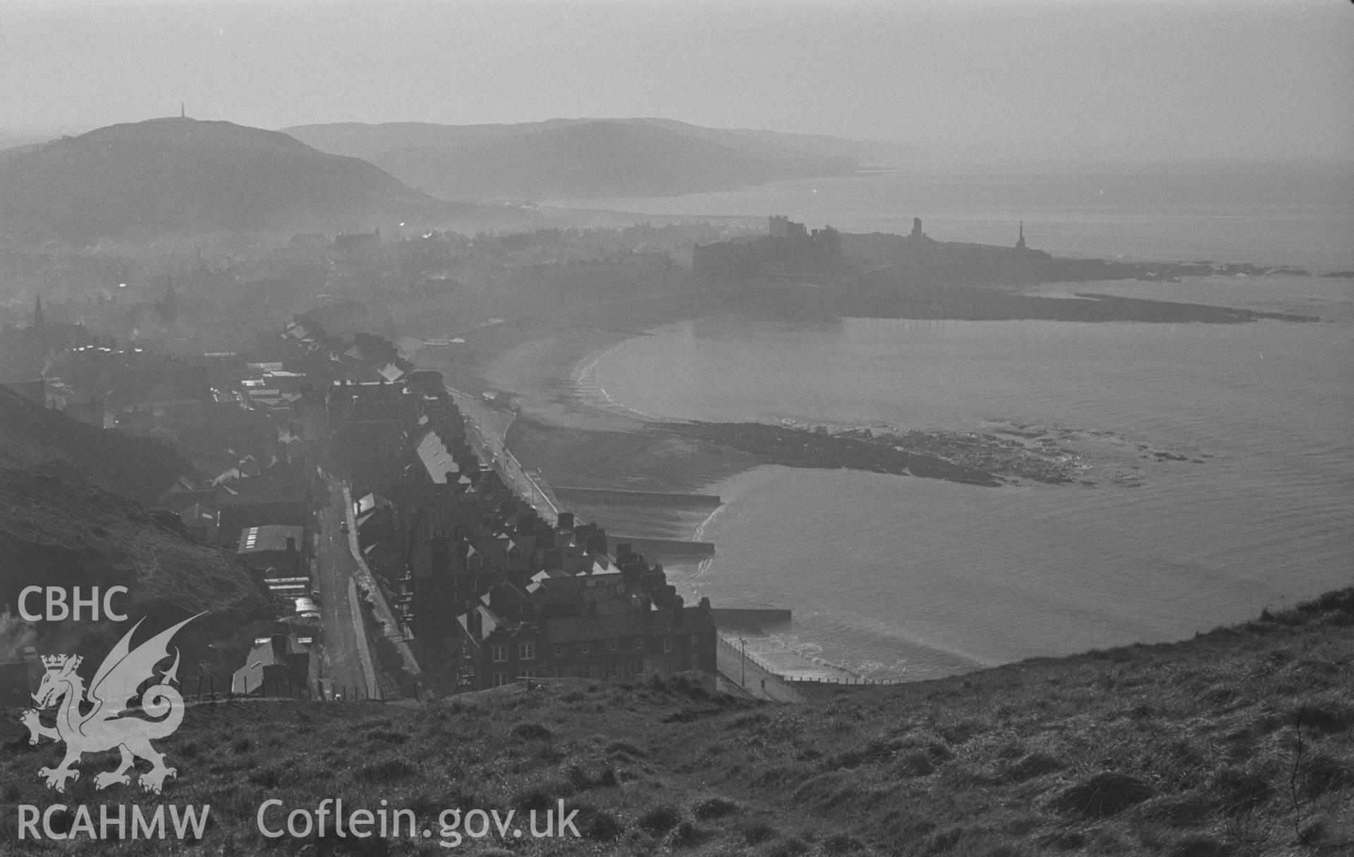 Black and White photograph showing view of Aberystwyth from Constitution Hill. Photographed by Arthur Chater in December 1962.