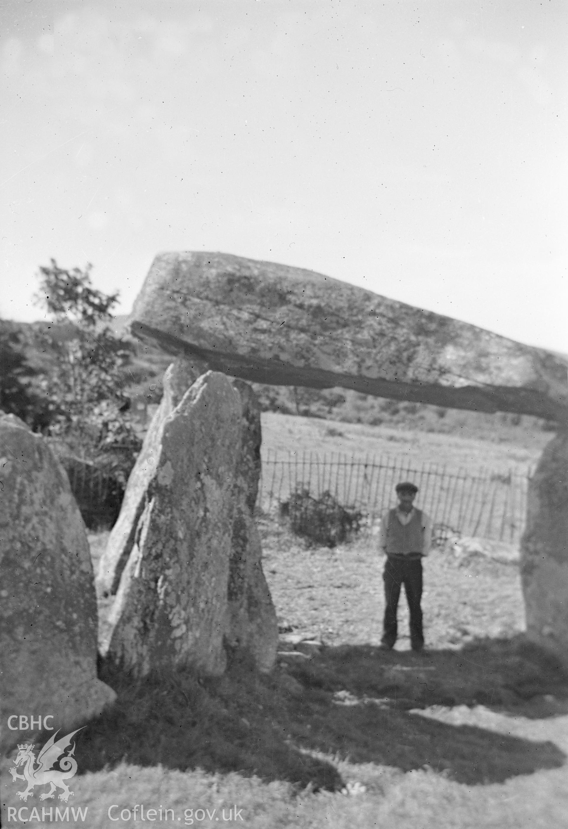 Digital copy of a nitrate negative showing Pentre Ifan Burial Chamber.