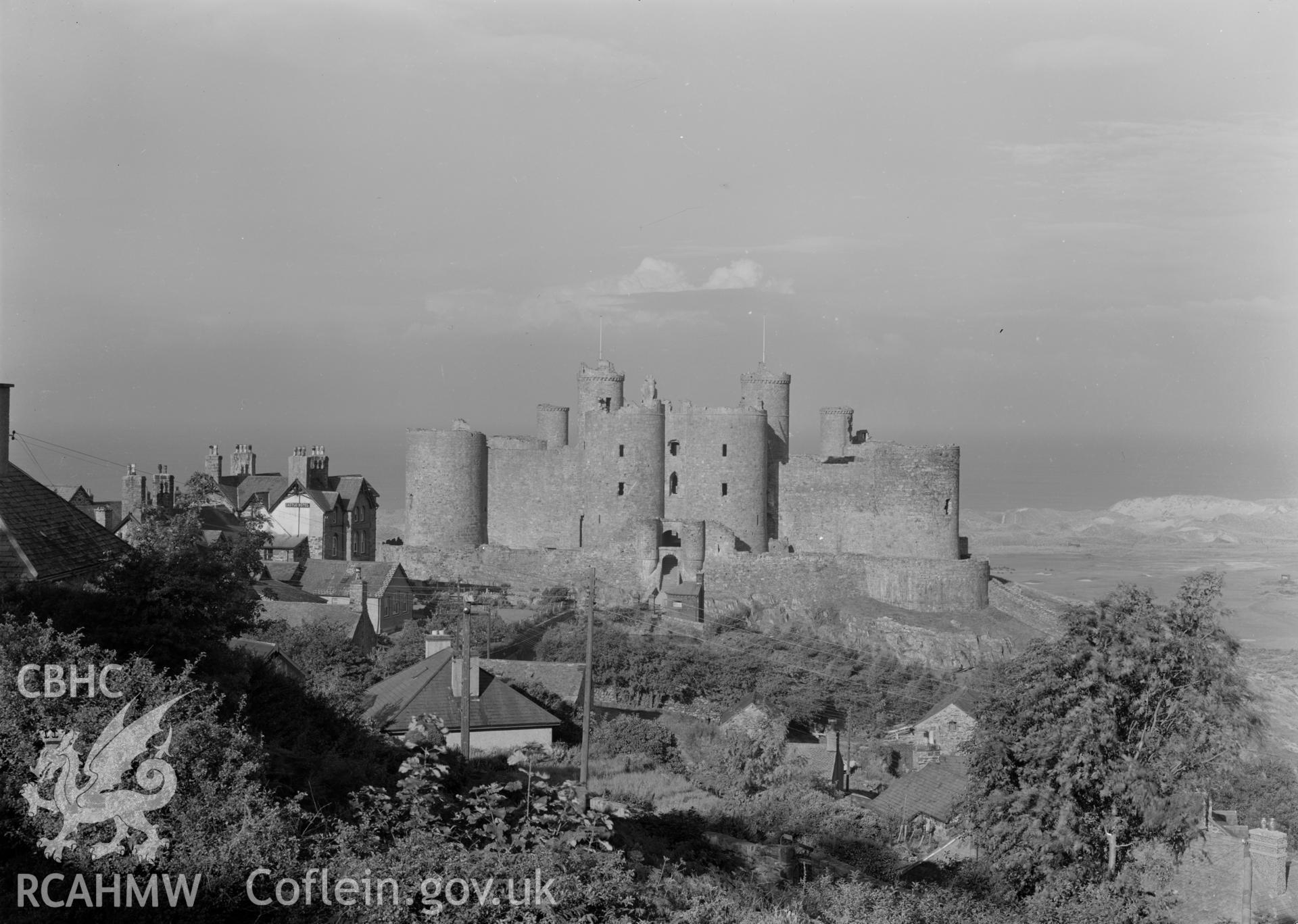 Digital copy of a nitrate negative showing view of Harlech Castle.