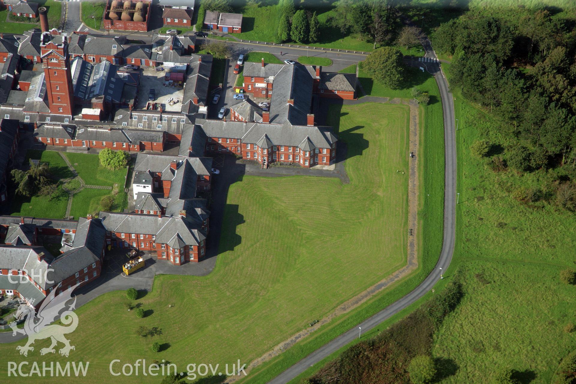 RCAHMW colour oblique photograph of Cefn Coed Hospital. Taken by Toby Driver and Oliver Davies on 28/09/2011.