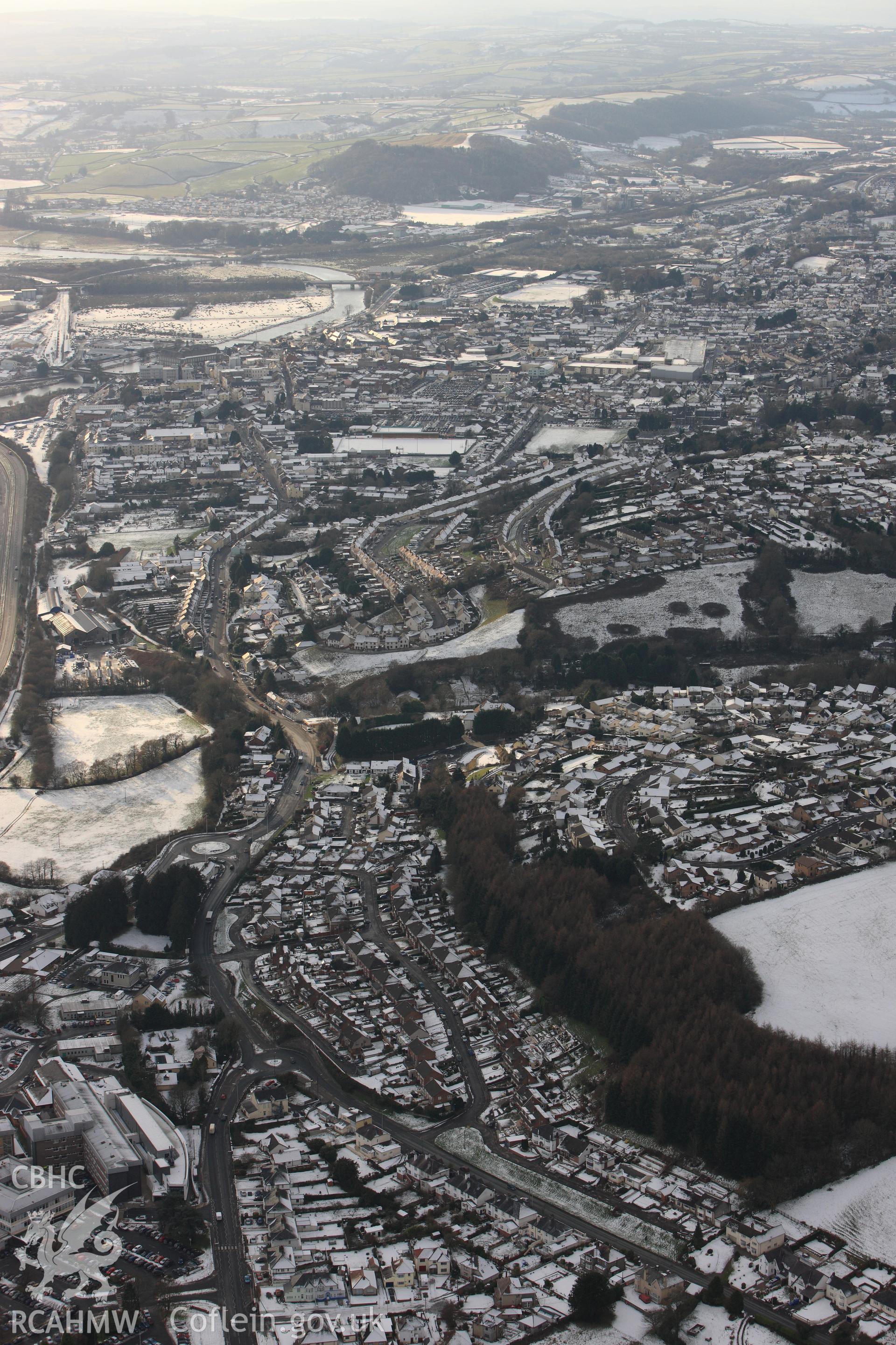 RCAHMW colour oblique photograph of Carmarthen, from the north-east. Taken by Toby Driver on 01/12/2010.