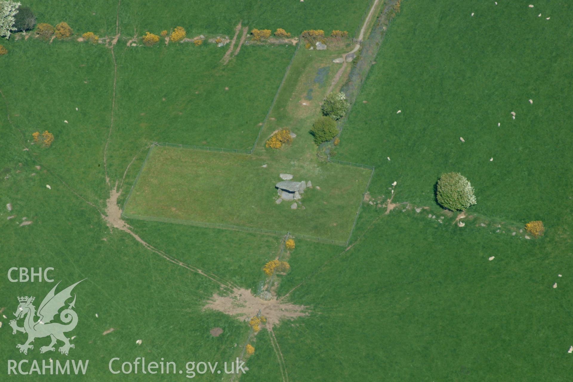 RCAHMW colour oblique aerial photograph of Pentre Ifan Chambered Tomb, near Nevern taken on 24/05/2004 by Toby Driver