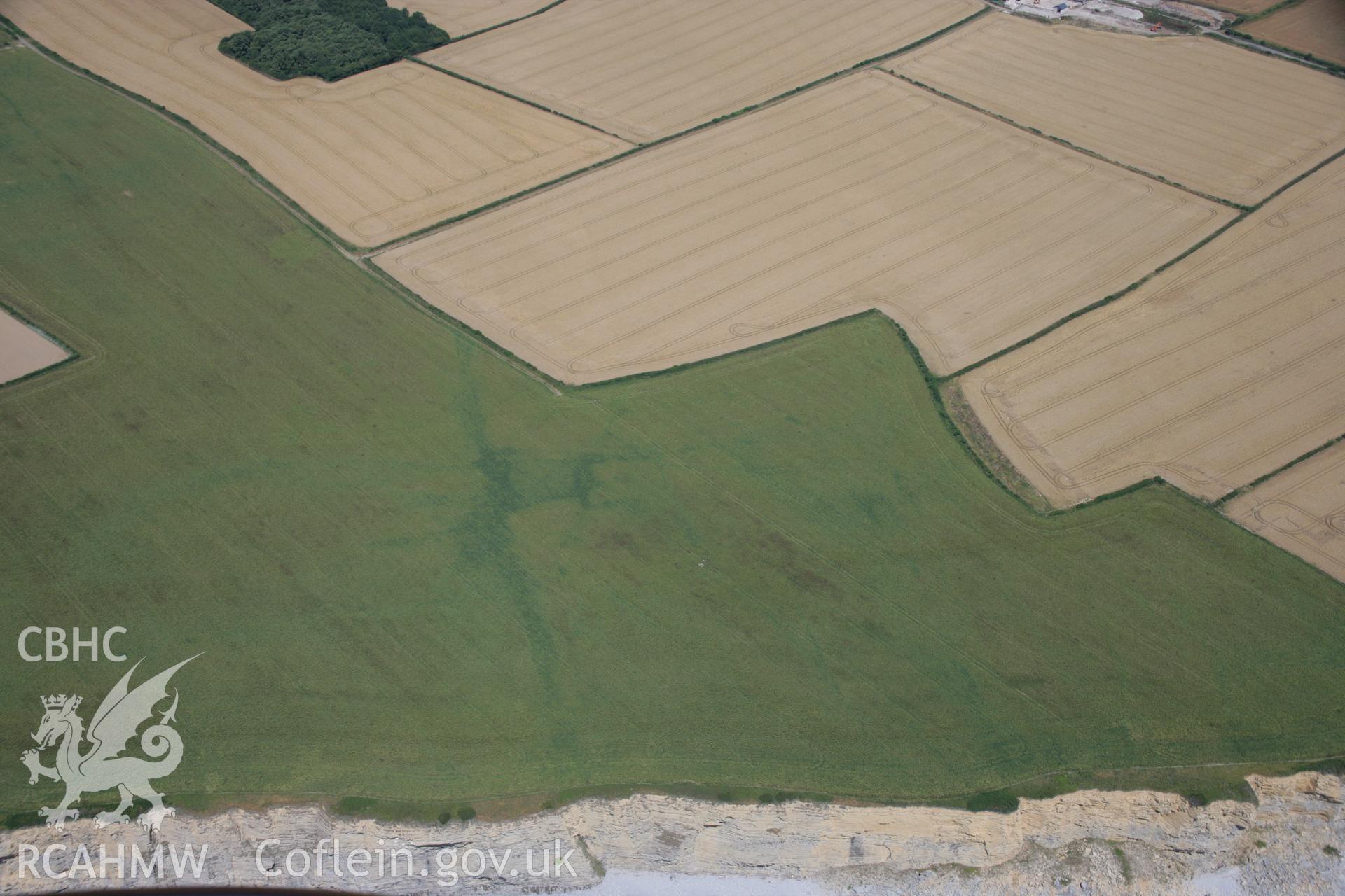 RCAHMW colour oblique aerial photograph of non-archaeological cropmarks. Taken on 24 July 2006 by Toby Driver
