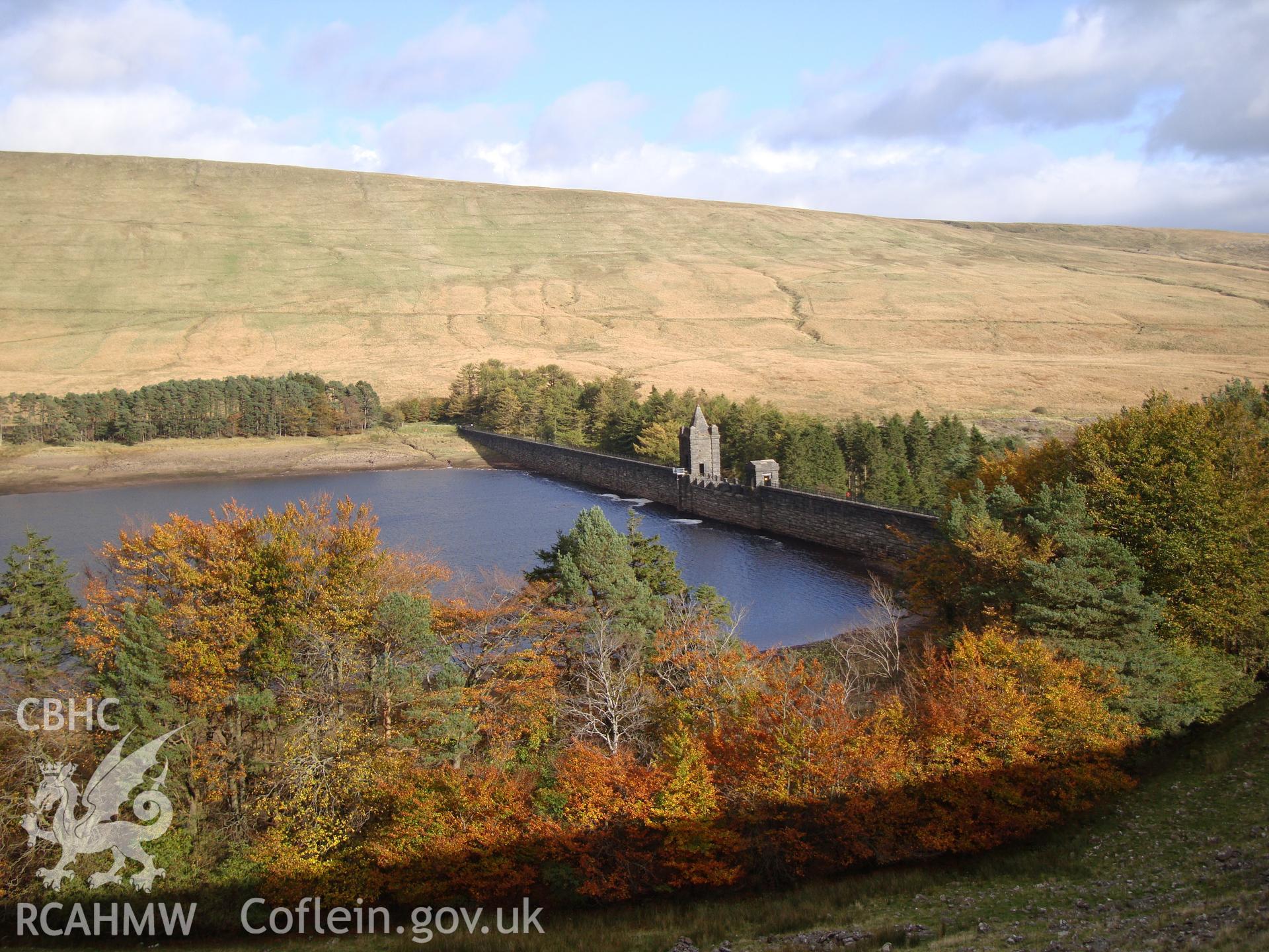 Digital colour photograph of Upper Neuadd dam taken on 16/10/2008 by R.P.Sambrook during the Brecon Beacons (east) Uplands Survey undertaken by Trysor.