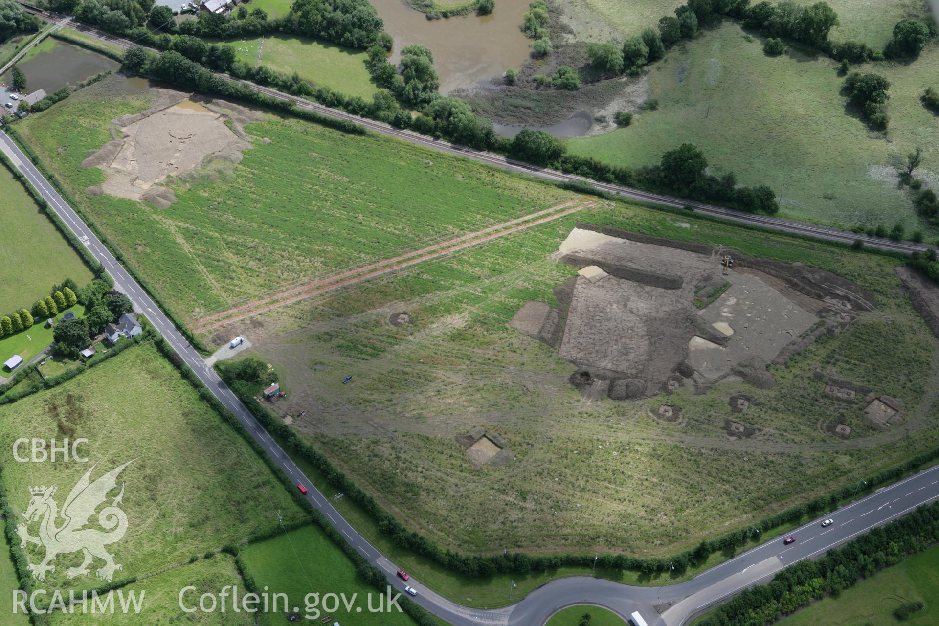 RCAHMW colour oblique aerial photograph of excavations around Buttington. Taken on 24 July 2007 by Toby Driver