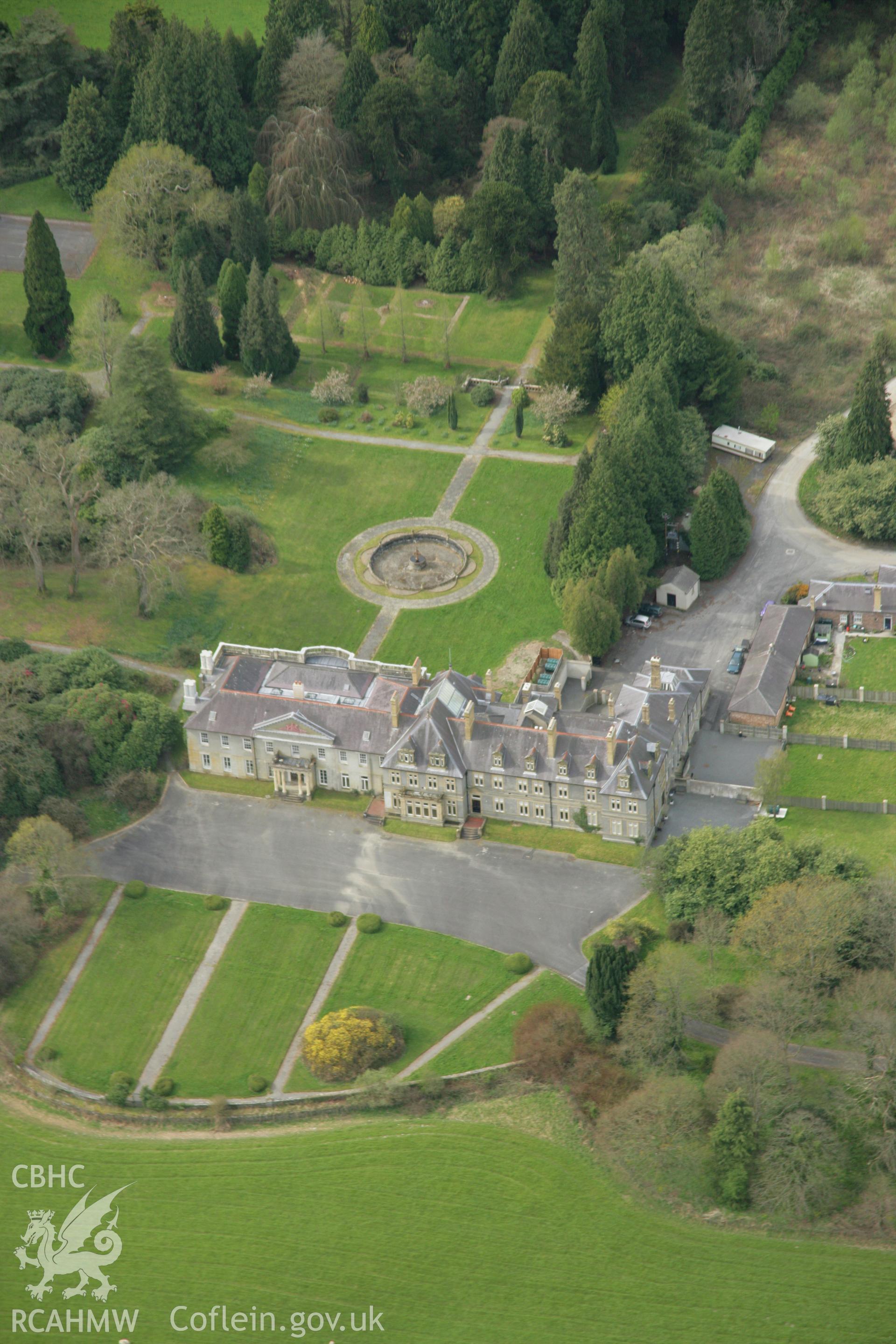 RCAHMW colour oblique aerial photograph of Trawsgoed Mansion. Taken on 17 April 2007 by Toby Driver