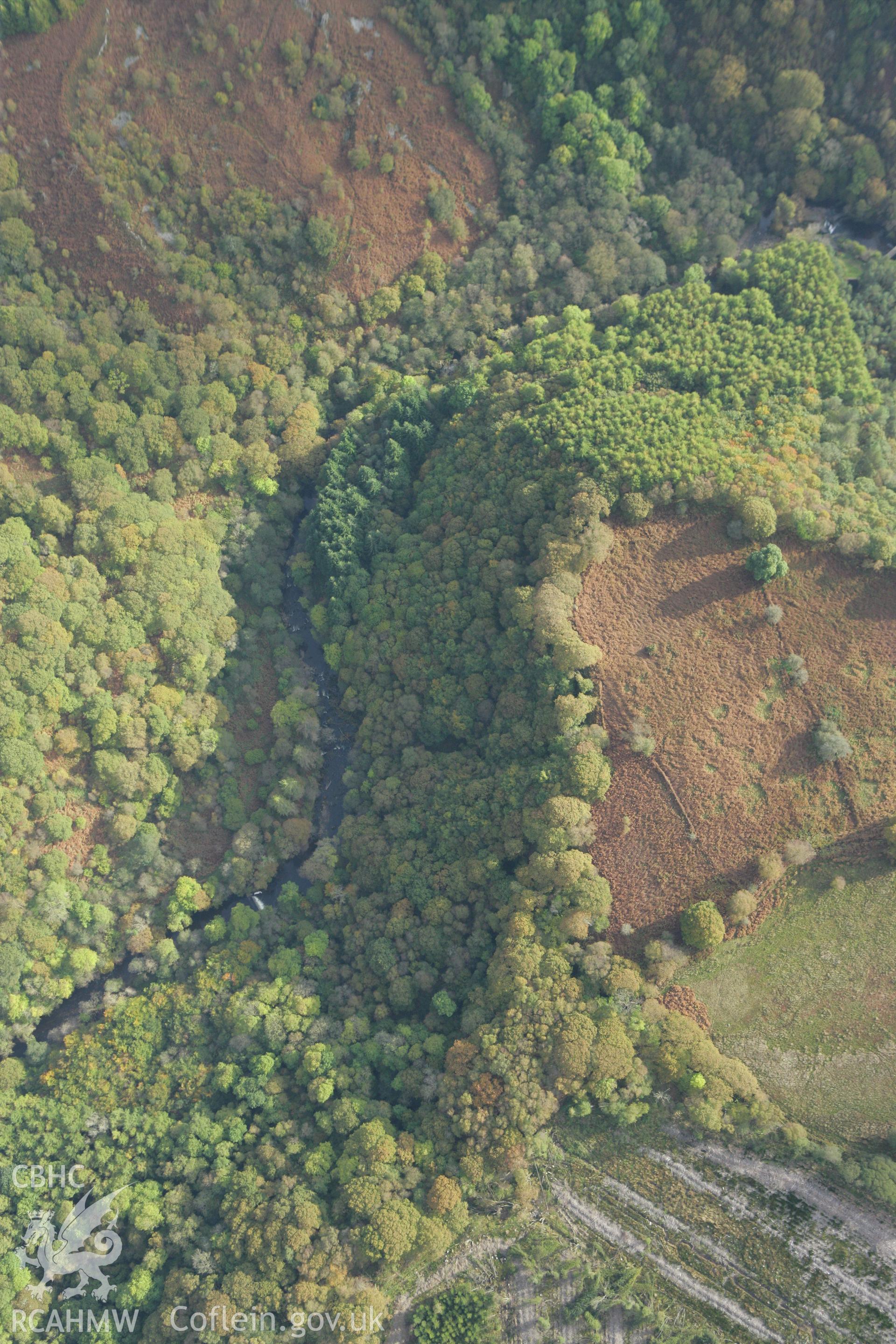 RCAHMW colour oblique aerial photograph of Glyn Neath Black Powder Works. Taken on 14 October 2009 by Toby Driver