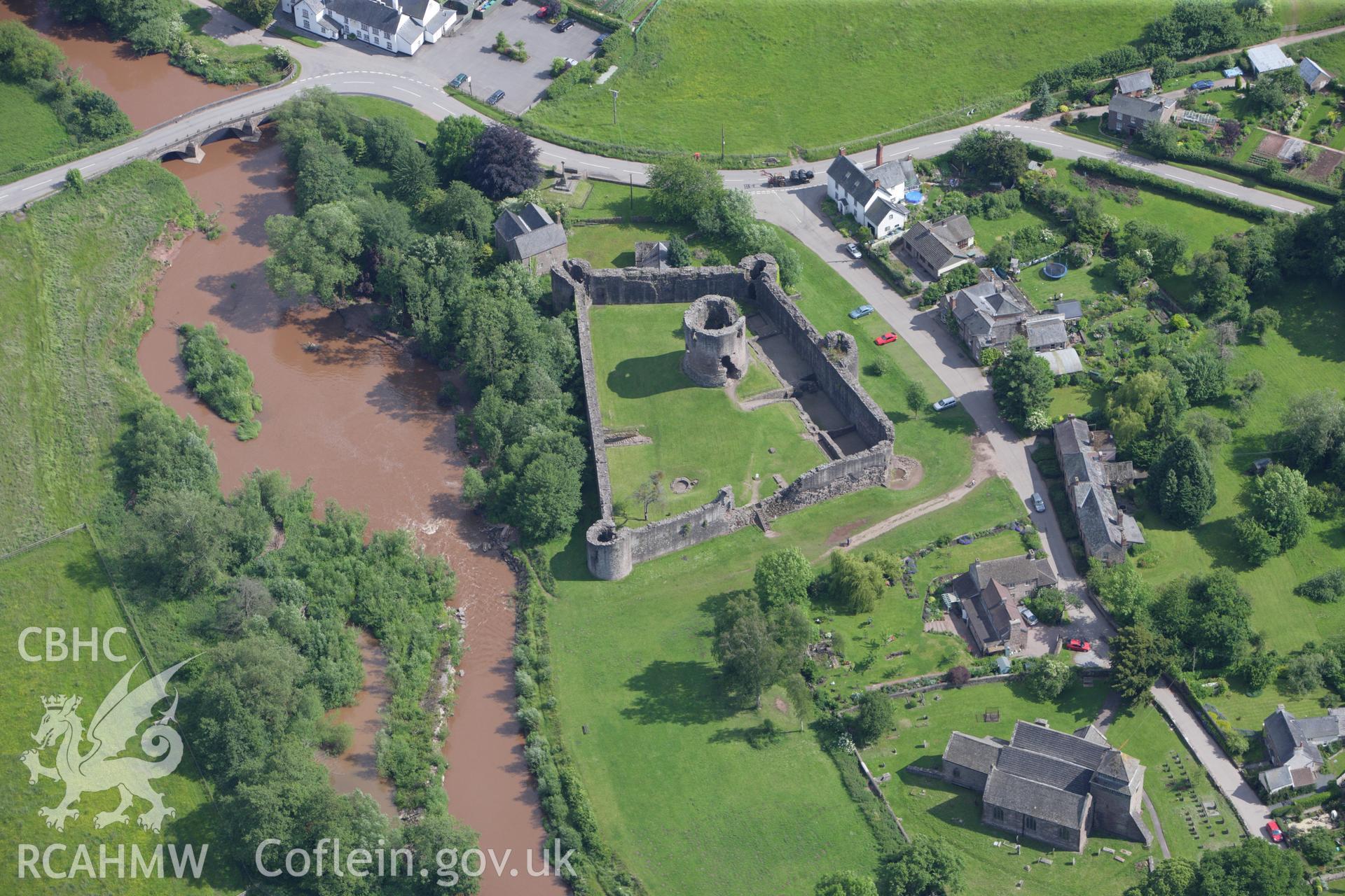 RCAHMW colour oblique aerial photograph of Skenfrith Castle. Taken on 11 June 2009 by Toby Driver