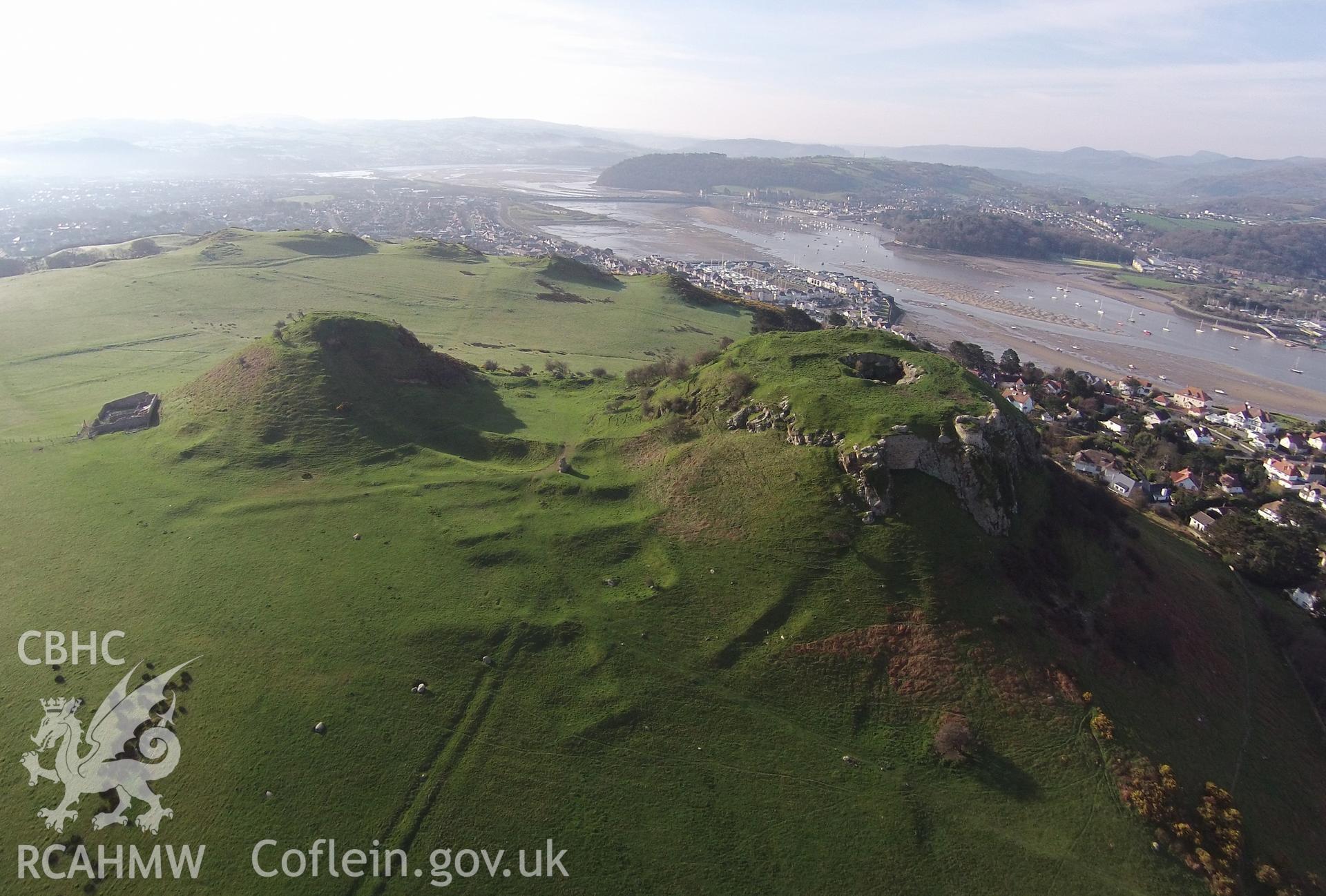 Digital aerial photograph showing Castell Deganwy.